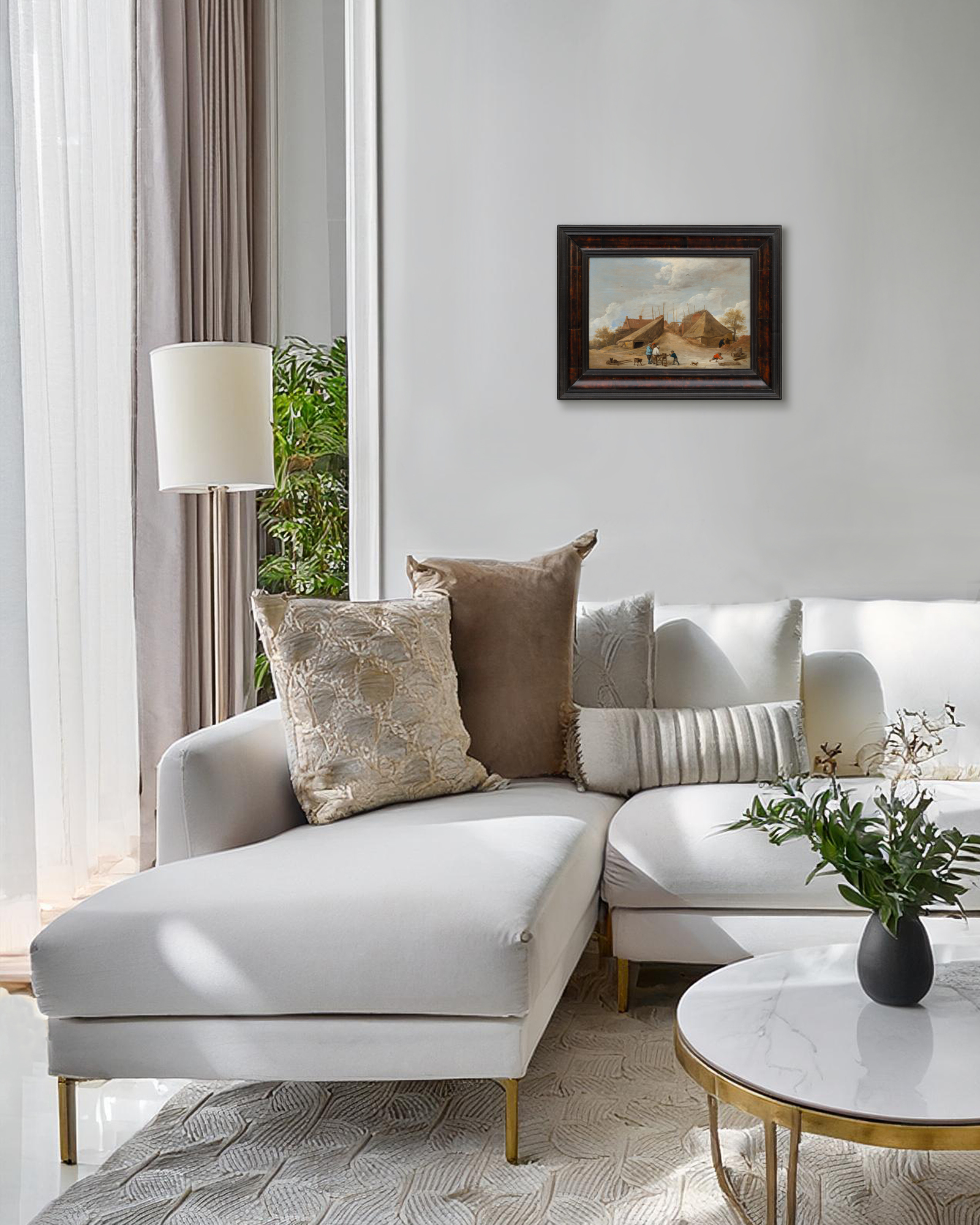 DAVID TENIERS THE YOUNGER - Craftsmen Before a House - oil on panel - 10 3/4 x 15 1/2 in.