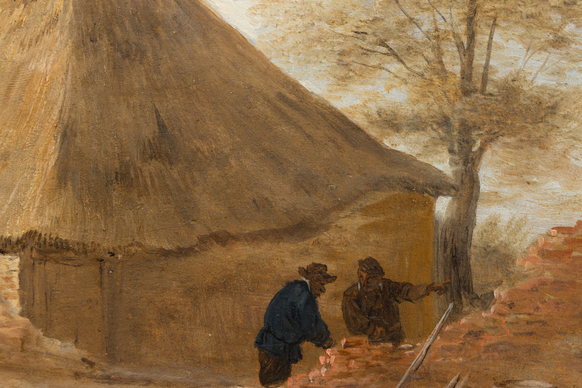 DAVID TENIERS THE YOUNGER - Craftsmen Before a House - oil on panel - 10 3/4 x 15 1/2 in.