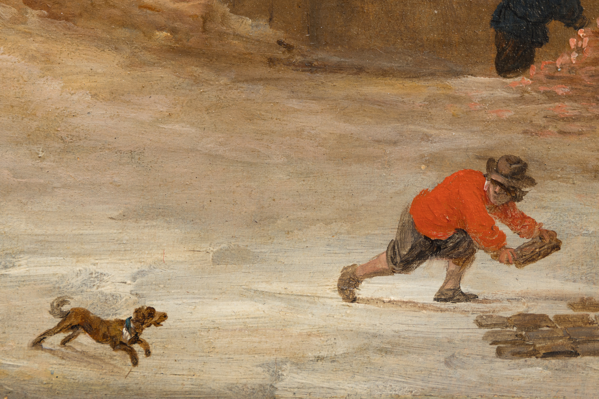 DAVID TENIERS THE YOUNGER - Craftsmen Before a House - oil on panel - 10 3/4 x 15 1/2 in.