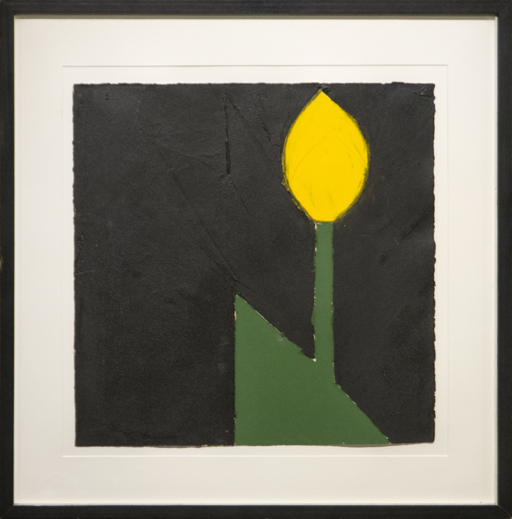 DONALD SULTAN - Gelbe Tulpe Nr. 18 - Öl und Teer auf Papier - 20 x 20 Zoll.