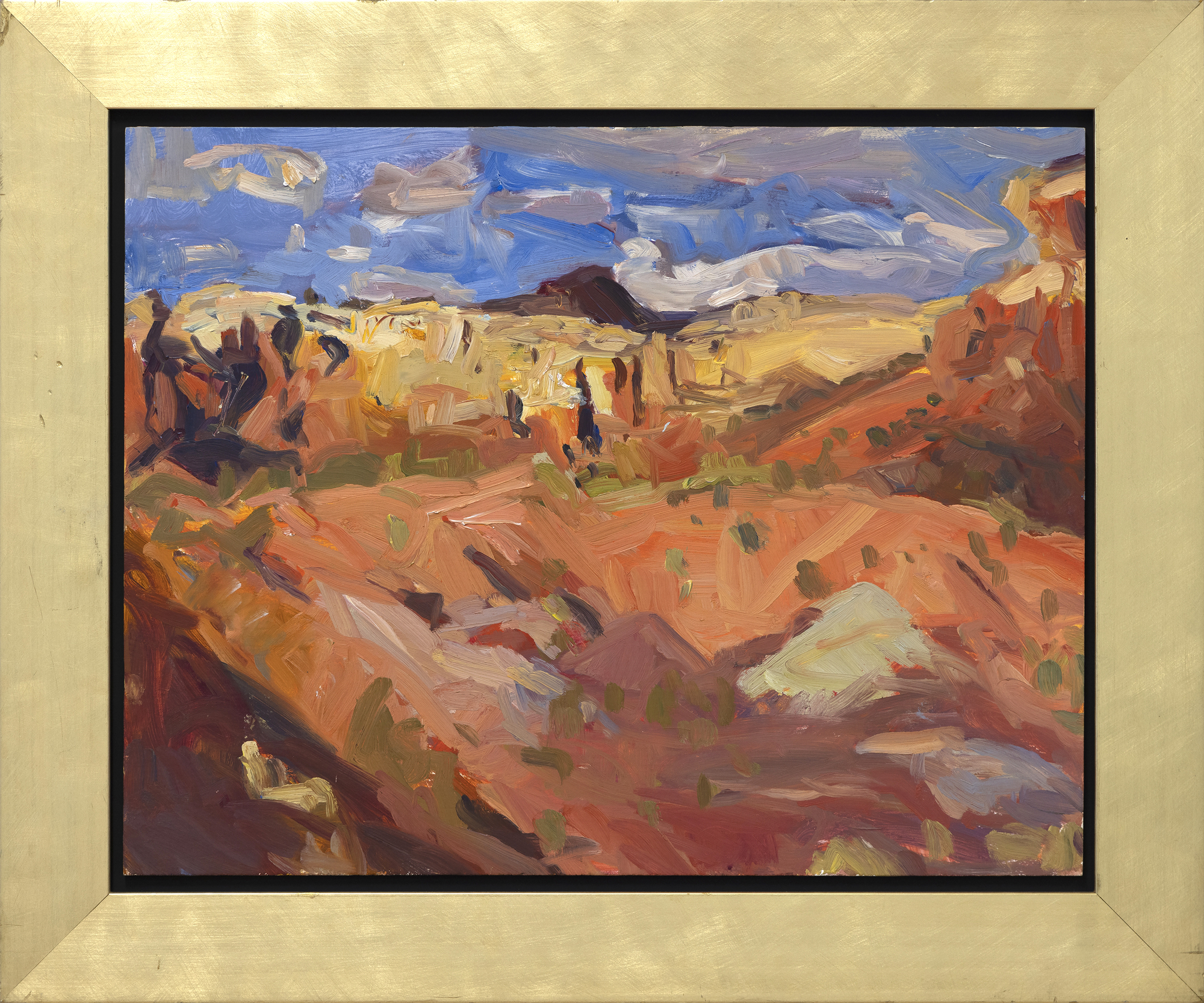 In 1995, Duncan Martin left full-time teaching at the Principia College Studio Art facility to focus on painting and lived in New Mexico, Arizona, and Colorado. Although he later returned to serve as a Professor of Art and Chair of the Art and Art History Department, he is retired and entirely devoted to en plein air landscape painting today. Martin usually begins with long, bold strokes using a palette knife or brush and adjusts with strokes that become smaller, more controlled, and more detailed. He continues to observe, making visual assessments and incremental finishing touches using both ends of the brush. As a painter, Martin is interested in something other than creating facile representational paintings. Instead, he hopes to understand some essential truth not necessarily revealed in its physical details.
