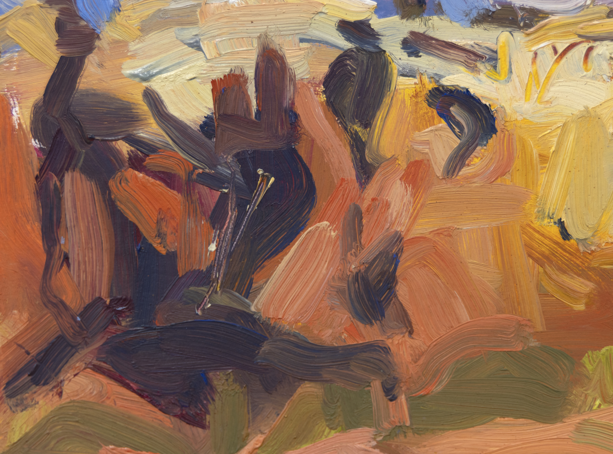 In 1995, Duncan Martin left full-time teaching at the Principia College Studio Art facility to focus on painting and lived in New Mexico, Arizona, and Colorado. Although he later returned to serve as a Professor of Art and Chair of the Art and Art History Department, he is retired and entirely devoted to en plein air landscape painting today. Martin usually begins with long, bold strokes using a palette knife or brush and adjusts with strokes that become smaller, more controlled, and more detailed. He continues to observe, making visual assessments and incremental finishing touches using both ends of the brush. As a painter, Martin is interested in something other than creating facile representational paintings. Instead, he hopes to understand some essential truth not necessarily revealed in its physical details.