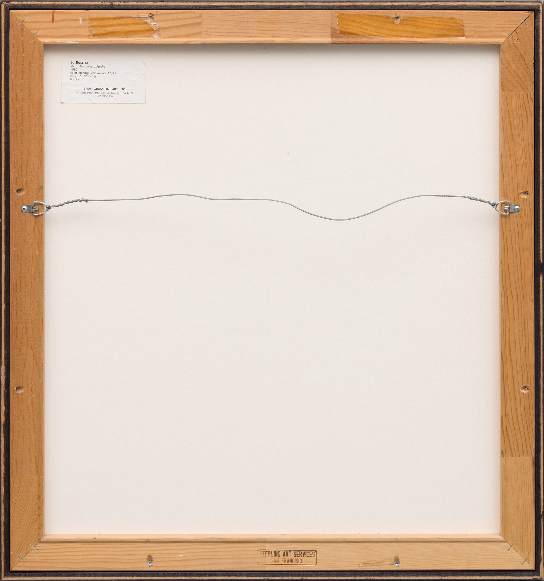 ED RUSCHA - Metro Petro Neuro Psycho <div><font face=Lato size=3 color=black>Ed Ruscha’s <em>Metro, Petro, Neuro, Psycho</em>, from an edition of 25 with 10 artist proofs, exemplifies the artist’s ongoing investigation into the visual and conceptual potential of language. In this work, stacked words unfold like an architectural structure, their rhyming syllables generating a verbal beat that underscores Ruscha’s fascination with the rhythm and absurdity of text. Letters become forms, spacing becomes structure, and typography itself takes on the weight of image.</font></div>
<br>
<br><div><font face=Lato size=3> </font></div>
<br>
<br><div><font face=Lato size=3 color=black>Bridging Ruscha’s iconic word paintings of the 1960s with his more layered experiments of the 1980s and beyond, the print embodies his approach to isolating fragments of language—billboard slogans, overheard words, or invented phrases—so they can be reconsidered as both visual and semantic phenomena. Ruscha himself has described such arrangements as “visual noise,” simultaneously playful and disorienting. Institutional recognition of the work’s importance is affirmed by examples in the Museum of Modern Art, New York, and the National Gallery of Art, Washington.</font></div>