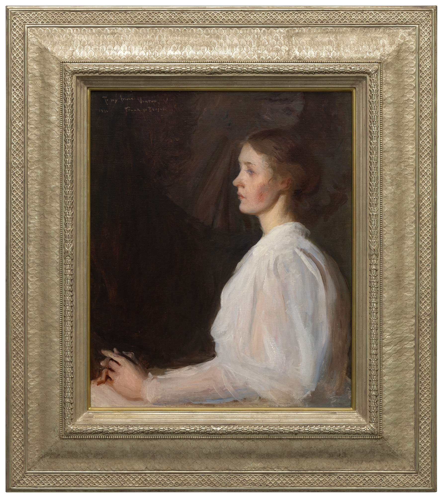 FRANK WESTON BENSON - Girl in White (Seated Figure) - oil on canvas - 30 x 25 in.