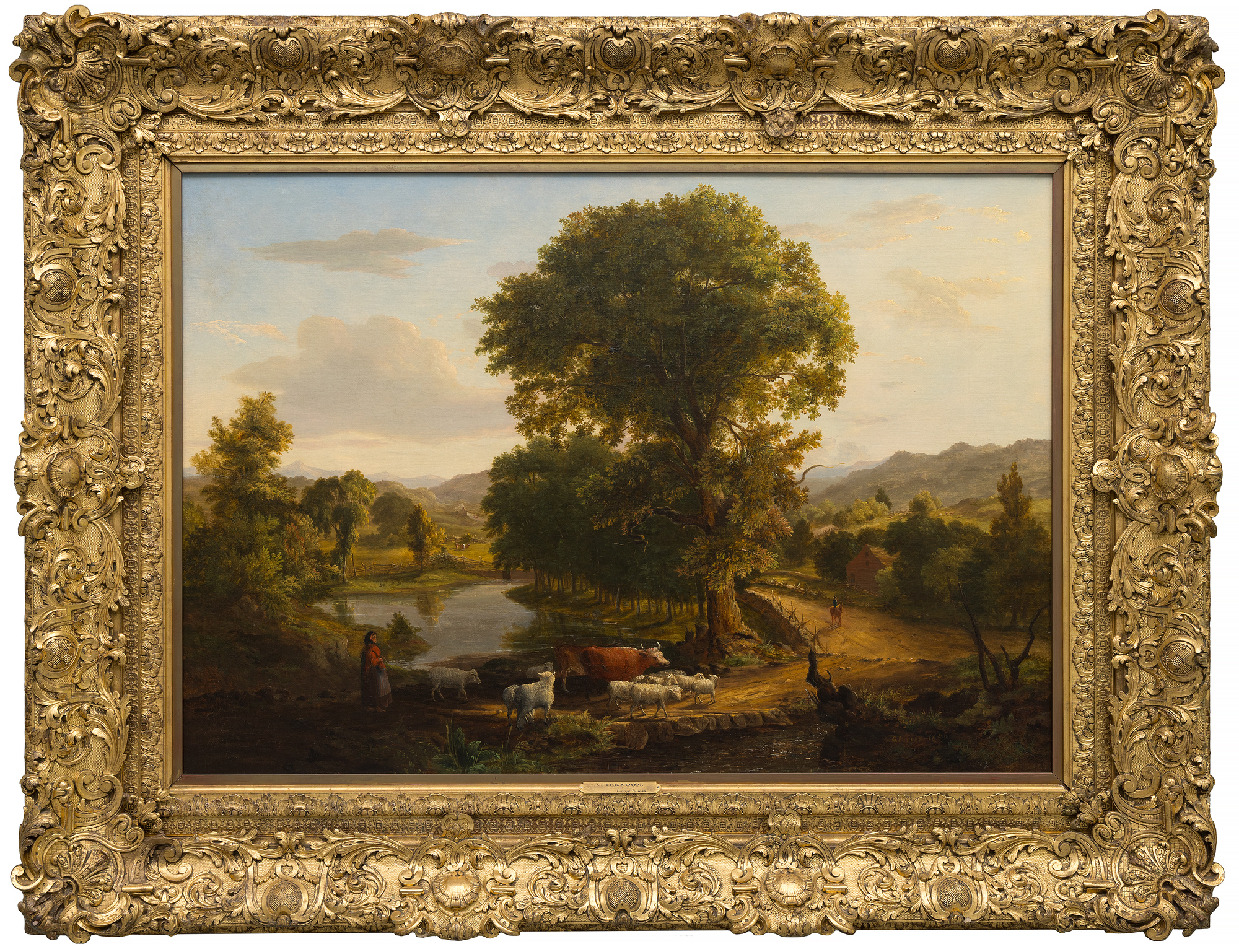 <div><font face=Lato size=3 color=black><em>Afternoon</em> is a rare early painting by George Inness, created when the artist was only twenty one and actively shaping the foundations of his career. Although largely self-taught, Inness was immersed in a transformative period during the mid-eighteen forties, studying at the National Academy of Design in New York where he closely observed the work of Hudson River School painters such as Thomas Cole and Asher Durand. This moment marked his first public exhibitions at the Academy in 1844, followed by the opening of his own studio in 1848, placing <em>Afternoon</em> squarely within the formative years in which his artistic voice began to emerge.</font></div><br><br><div>&nbsp;</div><br><br><div><font face=Lato size=3 color=black>The painting also reflects the subtle influence of French landscaper Regis Francois Gignoux, under whom the young Inness studied before making his first trip to Europe in 1851. This early training helped shape the atmospheric sensitivity and poetic naturalism that would later define his mature style.</font></div><br><br><div>&nbsp;</div><br><br><div><font face=Lato size=3 color=black><em>Afternoon</em> carries distinguished provenance, having passed through the collections of several important nineteenth and early twentieth century New Yorkers, including politician Cornelius Gardiner, financier and philanthropist Emerson McMillian, and later the philanthropist Agnes Ladson Dana. This lineage, combined with the paintings exceptional early date, makes it an especially significant example from the beginning of Innesss enduring contribution to American landscape painting.</font></div>
