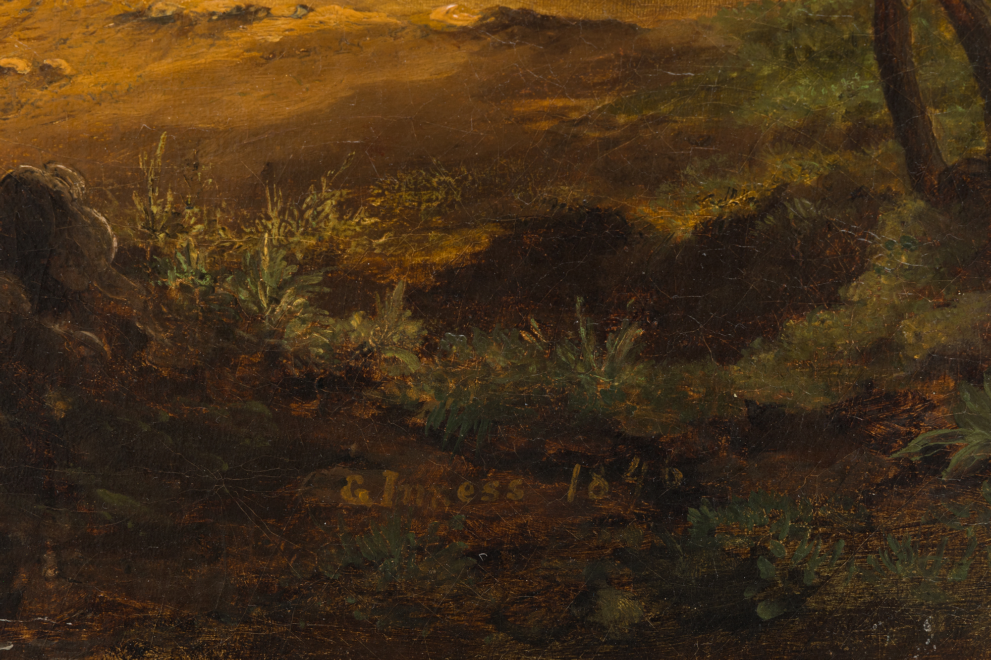<div><font face=Lato size=3 color=black><em>Afternoon</em> is a rare early painting by George Inness, created when the artist was only twenty one and actively shaping the foundations of his career. Although largely self-taught, Inness was immersed in a transformative period during the mid-eighteen forties, studying at the National Academy of Design in New York where he closely observed the work of Hudson River School painters such as Thomas Cole and Asher Durand. This moment marked his first public exhibitions at the Academy in 1844, followed by the opening of his own studio in 1848, placing <em>Afternoon</em> squarely within the formative years in which his artistic voice began to emerge.</font></div><br><br><div>&nbsp;</div><br><br><div><font face=Lato size=3 color=black>The painting also reflects the subtle influence of French landscaper Regis Francois Gignoux, under whom the young Inness studied before making his first trip to Europe in 1851. This early training helped shape the atmospheric sensitivity and poetic naturalism that would later define his mature style.</font></div><br><br><div>&nbsp;</div><br><br><div><font face=Lato size=3 color=black><em>Afternoon</em> carries distinguished provenance, having passed through the collections of several important nineteenth and early twentieth century New Yorkers, including politician Cornelius Gardiner, financier and philanthropist Emerson McMillian, and later the philanthropist Agnes Ladson Dana. This lineage, combined with the paintings exceptional early date, makes it an especially significant example from the beginning of Innesss enduring contribution to American landscape painting.</font></div>