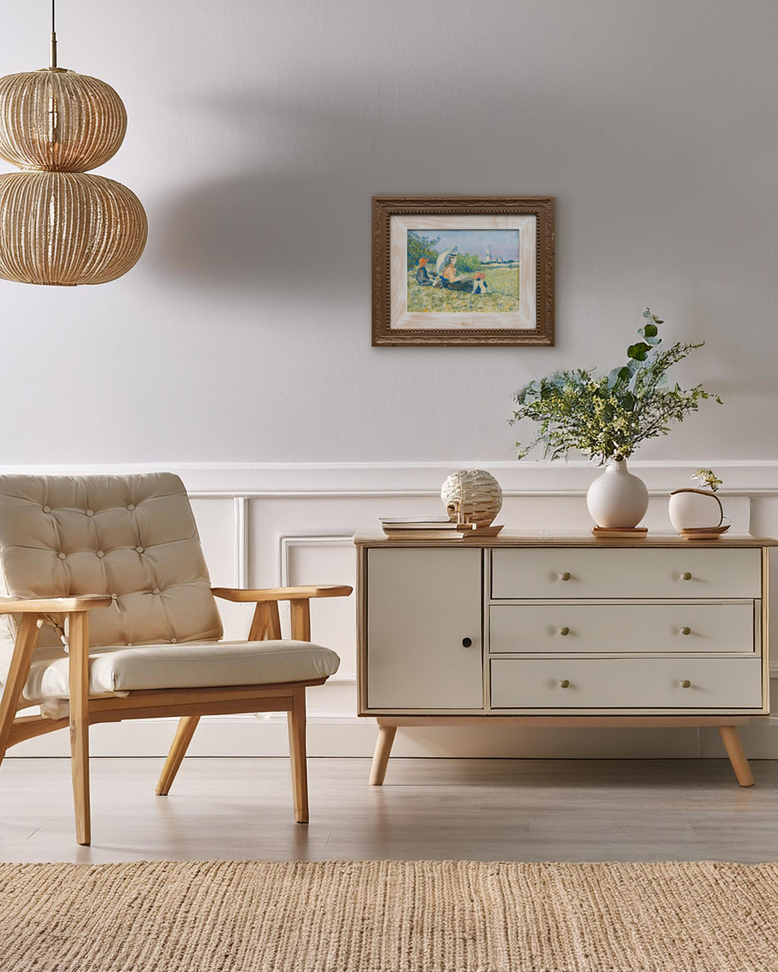 GEORGES LEMMEN - Madame Lemmen et ses enfants dans un jardin, 1900 - oil on paper and pastel laid down on board - 9 x 12 in.