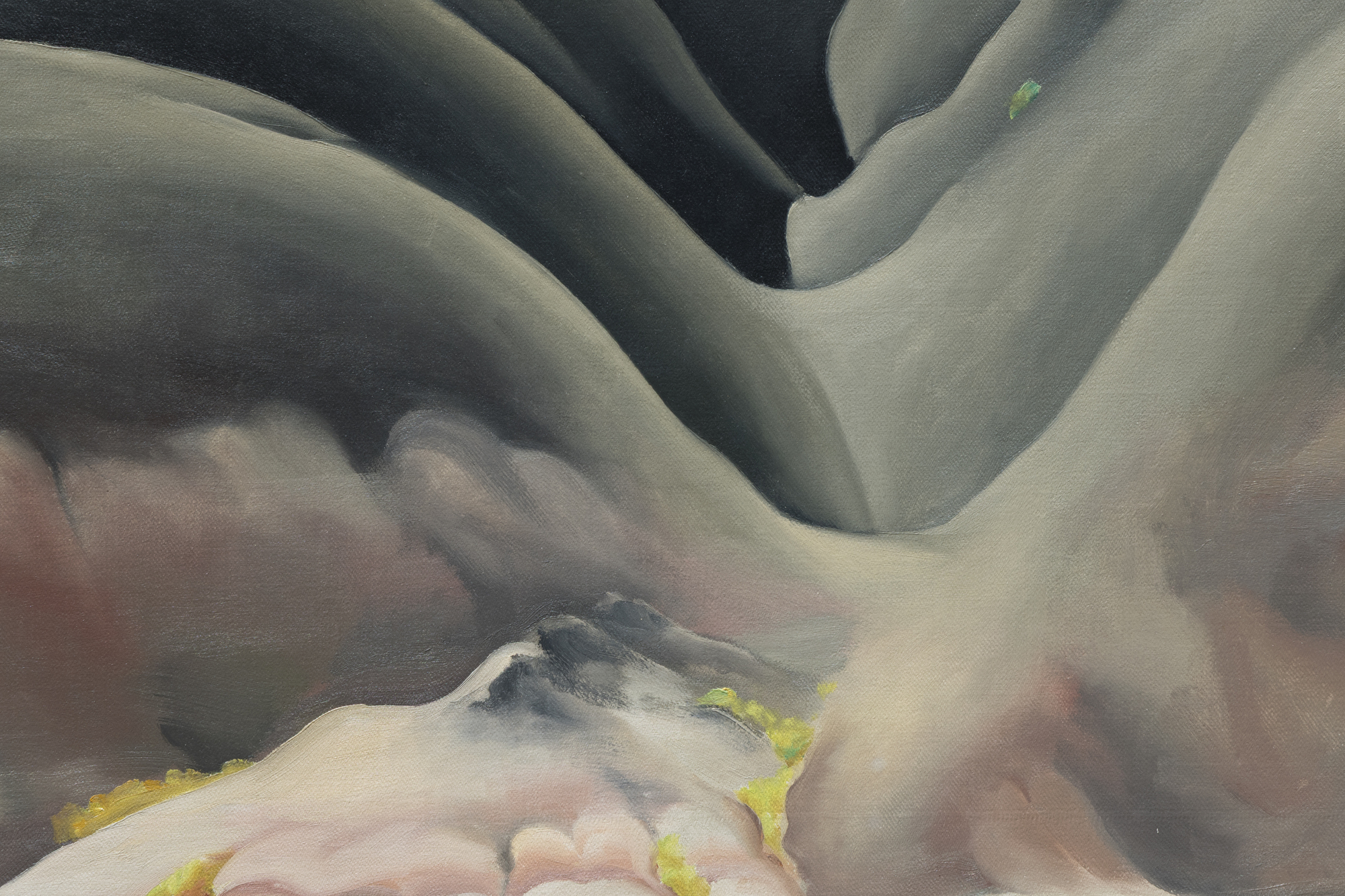 <div>Georgia O’Keeffe’s <em>Black Place II</em> (1945) belongs to one of the most profound and austere series of her career, inspired by repeated journeys to the Bisti Badlands, a remote, otherworldly area of northwestern New Mexico that she called the Black Place. Deeply compelled by this landscape, O’Keeffe often camped there so she could study its shifting forms and tonal subtleties at different hours of the day. In this work, she reduces the scene to its essentials: two massive hills pressing together, no visible horizon, and a composition defined by gravity, stillness, and quiet monumentality. The sweeping, interlocking forms create a sense of scale that feels both intimate and immense, evoking a landscape experienced as presence rather than panorama. </div><br><br><div>&nbsp;</div><br><br><div>Works from the Black Place series are exceptionally rare. Of the fourteen canvases O’Keeffe painted, only four remain in private hands; the remainder are held by major institutions including The Metropolitan Museum of Art, SFMOMA, and the Art Institute of Chicago. As a result, opportunities to encounter a work from this group outside of museum collections are exceedingly uncommon. </div><br><br><div>&nbsp;</div><br><br><div><em>Black Place II </em>has an illustrious lineage, from its earliest days in the holdings of Alfred Stieglitz’s famous New York gallery, An American Place, to the noted Philadelphia philanthropist and collector Daniel Dietrich, to the collection of Jan T. and Marica Vilcek. The painting’s legacy is further underscored by its unusually long institutional life. It was shown as early as 1946 at Stieglitz’s An American Place, and has continued to appear in major institutional retrospectives, including exhibitions at the Centre Pompidou and, most recently, the Museum of Fine Arts, Boston. This sustained public and scholarly attention has firmly established the importance of the Black Place paintings within O’Keeffe’s oeuvre. </div>