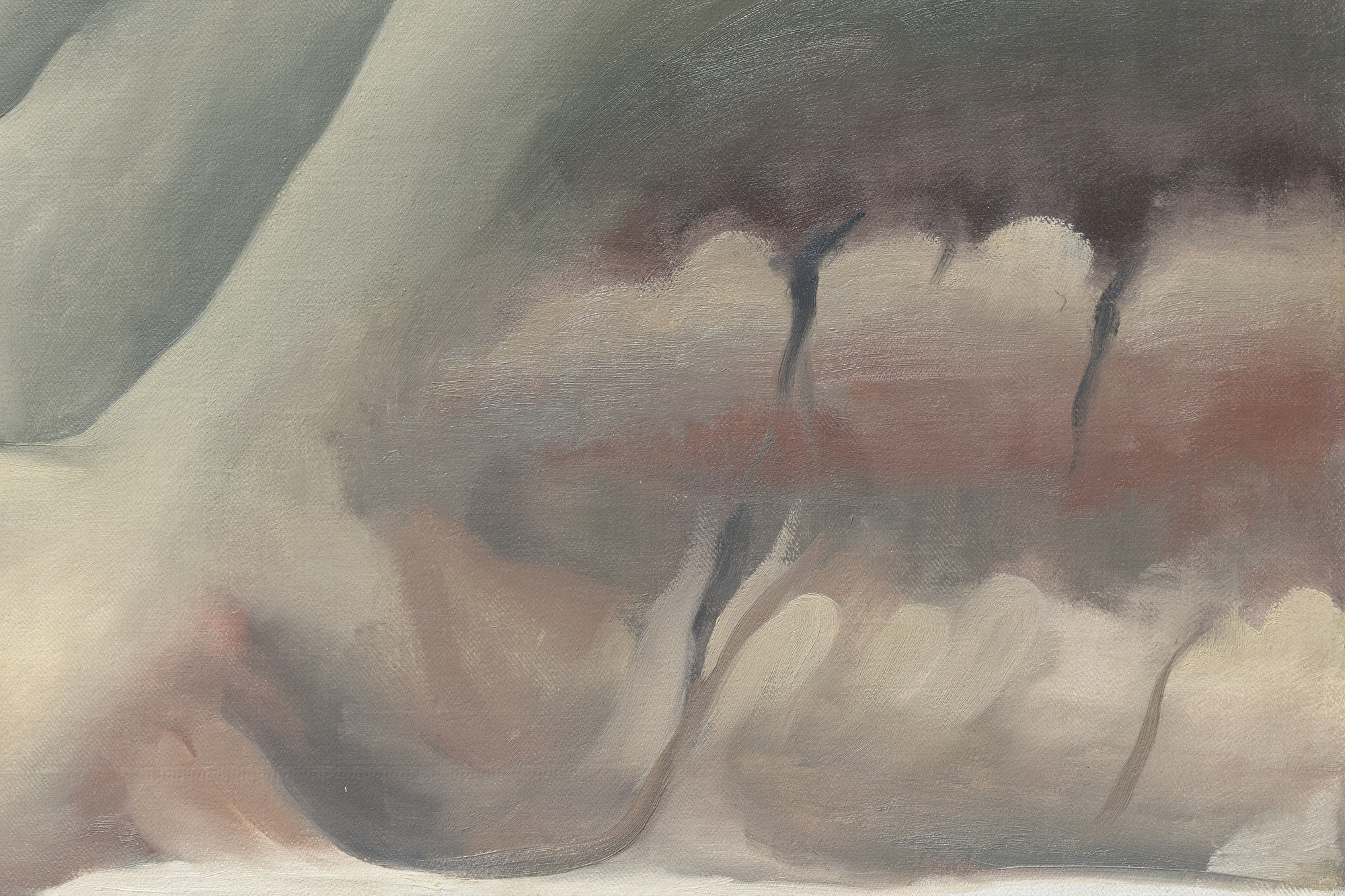 <div>Georgia O’Keeffe’s <em>Black Place II</em> (1945) belongs to one of the most profound and austere series of her career, inspired by repeated journeys to the Bisti Badlands, a remote, otherworldly area of northwestern New Mexico that she called the Black Place. Deeply compelled by this landscape, O’Keeffe often camped there so she could study its shifting forms and tonal subtleties at different hours of the day. In this work, she reduces the scene to its essentials: two massive hills pressing together, no visible horizon, and a composition defined by gravity, stillness, and quiet monumentality. The sweeping, interlocking forms create a sense of scale that feels both intimate and immense, evoking a landscape experienced as presence rather than panorama. </div><br><br><div>&nbsp;</div><br><br><div>Works from the Black Place series are exceptionally rare. Of the fourteen canvases O’Keeffe painted, only four remain in private hands; the remainder are held by major institutions including The Metropolitan Museum of Art, SFMOMA, and the Art Institute of Chicago. As a result, opportunities to encounter a work from this group outside of museum collections are exceedingly uncommon. </div><br><br><div>&nbsp;</div><br><br><div><em>Black Place II </em>has an illustrious lineage, from its earliest days in the holdings of Alfred Stieglitz’s famous New York gallery, An American Place, to the noted Philadelphia philanthropist and collector Daniel Dietrich, to the collection of Jan T. and Marica Vilcek. The painting’s legacy is further underscored by its unusually long institutional life. It was shown as early as 1946 at Stieglitz’s An American Place, and has continued to appear in major institutional retrospectives, including exhibitions at the Centre Pompidou and, most recently, the Museum of Fine Arts, Boston. This sustained public and scholarly attention has firmly established the importance of the Black Place paintings within O’Keeffe’s oeuvre. </div>