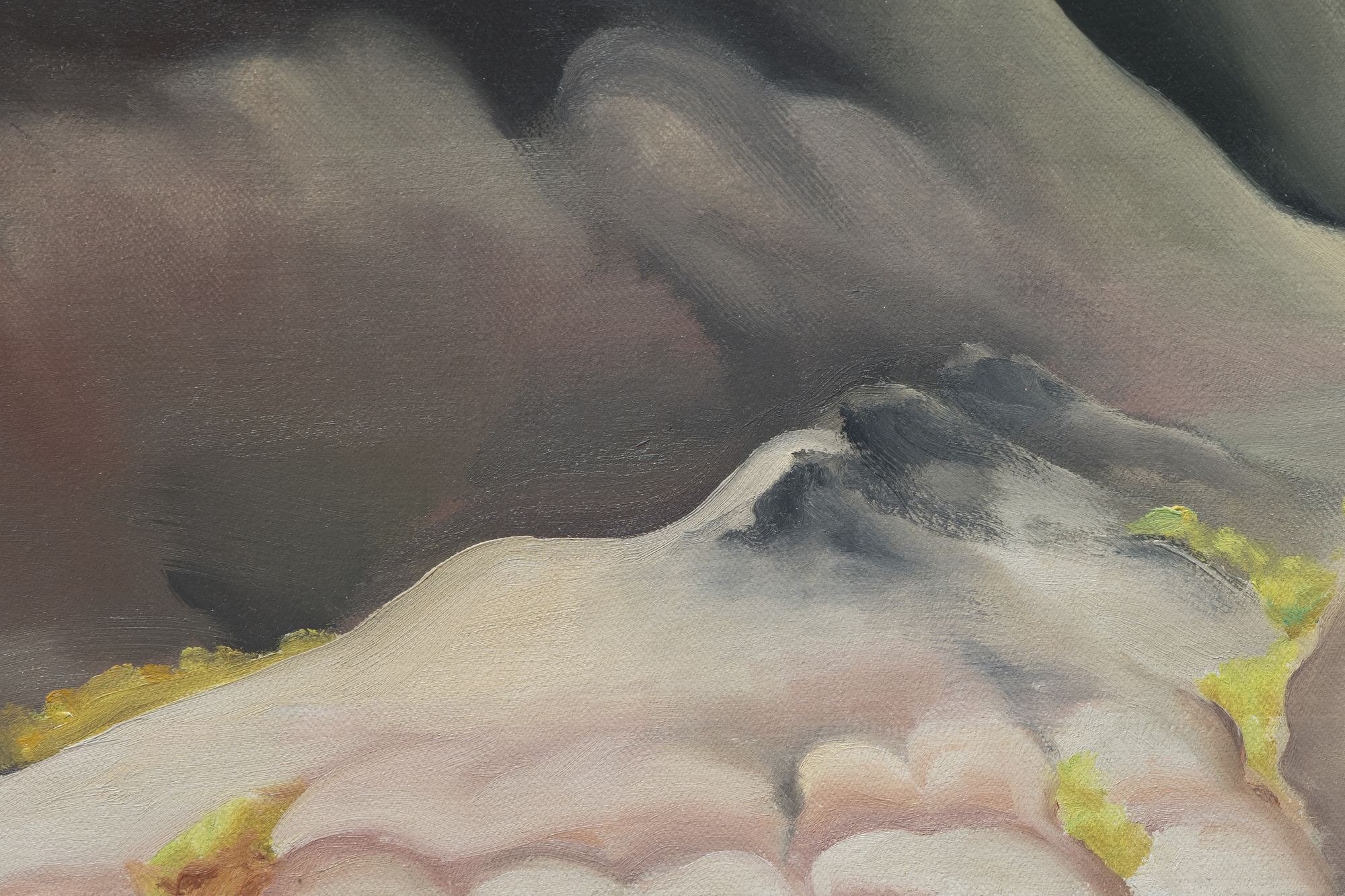 <div>Georgia O’Keeffe’s <em>Black Place II</em> (1945) belongs to one of the most profound and austere series of her career, inspired by repeated journeys to the Bisti Badlands, a remote, otherworldly area of northwestern New Mexico that she called the Black Place. Deeply compelled by this landscape, O’Keeffe often camped there so she could study its shifting forms and tonal subtleties at different hours of the day. In this work, she reduces the scene to its essentials: two massive hills pressing together, no visible horizon, and a composition defined by gravity, stillness, and quiet monumentality. The sweeping, interlocking forms create a sense of scale that feels both intimate and immense, evoking a landscape experienced as presence rather than panorama. </div><br><br><div>&nbsp;</div><br><br><div>Works from the Black Place series are exceptionally rare. Of the fourteen canvases O’Keeffe painted, only four remain in private hands; the remainder are held by major institutions including The Metropolitan Museum of Art, SFMOMA, and the Art Institute of Chicago. As a result, opportunities to encounter a work from this group outside of museum collections are exceedingly uncommon. </div><br><br><div>&nbsp;</div><br><br><div><em>Black Place II </em>has an illustrious lineage, from its earliest days in the holdings of Alfred Stieglitz’s famous New York gallery, An American Place, to the noted Philadelphia philanthropist and collector Daniel Dietrich, to the collection of Jan T. and Marica Vilcek. The painting’s legacy is further underscored by its unusually long institutional life. It was shown as early as 1946 at Stieglitz’s An American Place, and has continued to appear in major institutional retrospectives, including exhibitions at the Centre Pompidou and, most recently, the Museum of Fine Arts, Boston. This sustained public and scholarly attention has firmly established the importance of the Black Place paintings within O’Keeffe’s oeuvre. </div>