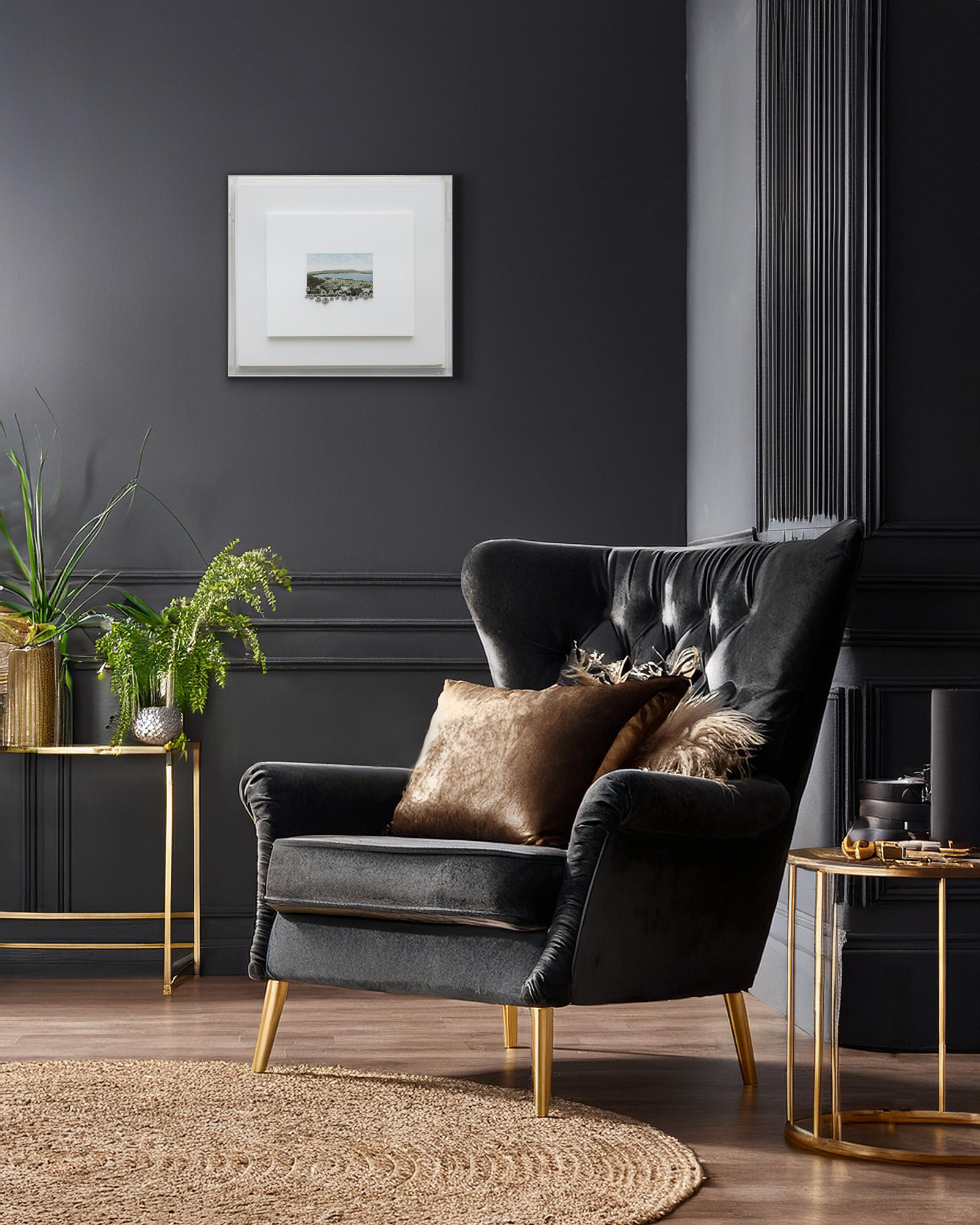 HANNAH WILKE - Vermont - kneaded erasers and postcard mounted on painted panel in plexiglass box - 15 1/2 x 17 1/2 in.