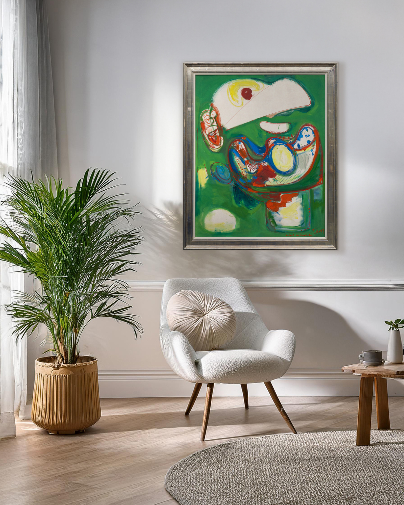 HANS HOFMANN - Baal <div><font face=Lato size=3 color=black>Hans Hofmann's <em>Baal</em> channels the charged energy of its evocative title, rooted in ancient Semitic tradition. The name refers to a lord or master but also carries associations with primal forces of nature, chaos, and creation. Hofmann's work reflects this duality, blending structured design with the untamed vitality of gestural abstraction to create a composition oscillating between entropy and order.</font></div>
<br>
<br><div> </div>
<br>
<br><div><font face=Lato size=3 color=black>Painted at age 65, <em>Baal</em> also showcases Hofmann's willingness to revisit earlier disciplines while addressing the challenges of mid-century abstraction. Its vibrant palette and bold use of complementary colors, particularly the juxtaposition of red and green, heightens the painting's dynamism. His muscular brushwork also reflects his lifelong experimentation with the tension between form and freedom; undulating lines and biomorphic forms evoke the surrealist influence of Miró and the spiritual resonance of Kandinsky's gestural abstractions. Like these predecessors, Hofmann sought to translate "inner necessity" into visual expression, guided by his fertile imagination. Yet the planal elements and curvilinear shapes of <em>Baal</em> also reflect the influence of improvisational painting, a hallmark of Abstract Expressionism as practiced by contemporaries like Arshile Gorky, among others. It is a composition that teems with movement and energy, suggesting a cosmos in flux—chaotic yet deliberate.</font></div>
<br>
<br><div> </div>
<br>
<br><div><font face=Lato size=3 color=black>Exhibited the same year at Betty Parsons Gallery in New York, <em>Baal</em> signals Hofmann's evolution as a master and innovator. With its vivid dynamism and symbolic title, the painting epitomizes Hofmann's ability to infuse abstraction with elemental power, crafting a deeply personal exploration of form and color.</font></div>