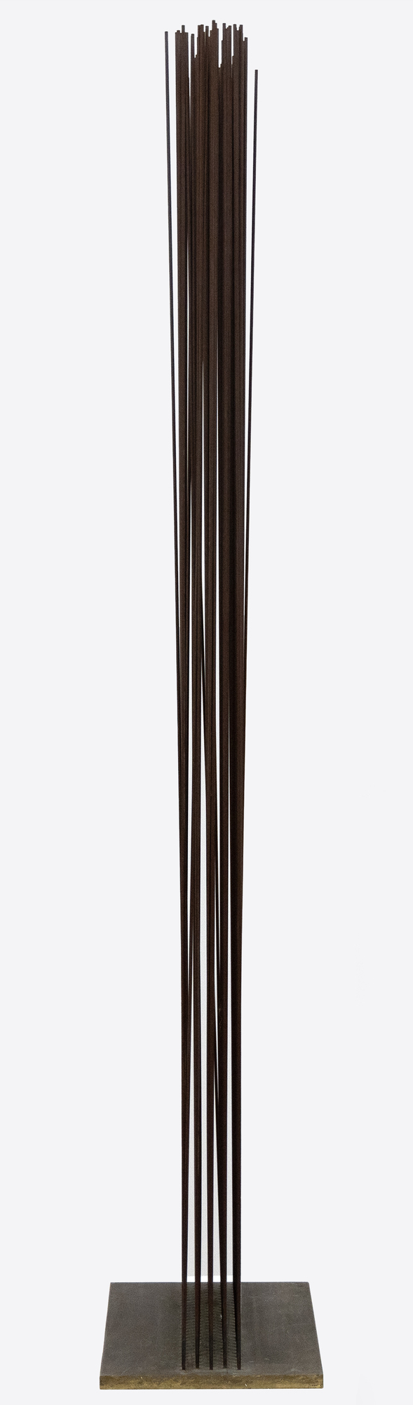 <div><font face=Calibri size=3 color=black>Harry Bertoia was an authentic visionary in art, and they are rare. Of those whose métier is sculpture, Alexander Calder and Harry Bertoia are the twentieth-century American standouts. They are engineers of beauty; their creative currency is feats of invention and pure artistry that honor our experience of them (if we are willing to quiet our mind) as if a sacred event. It was Duchamp who suggested Calder call his kinetic works “mobiles”, but it was up to Bertoia himself to coin a word to describe something for which there was little precedent. Visually precise, kinetic, and offering resonant, vibratory sound, a “Sonambient” sculpture is at once a metaphor for our sentient experience in the world yet capable of inducing an aura of transcendent experience. Given that insight, it is easy to understand Bertoia’s view that “I don’t hold onto terms like music and sculpture anymore. Those old distinctions have lost all their meaning.”</font></div>
<br>
<br><div> </div>
<br>
<br><div><font face=Calibri size=3 color=black>The present “Sonambient” sculpture is a forty-eight-inch-tall curtain of thin-gauged tines. Once activated, it becomes a 15 3/4 inch long, 8 inches deep wall of sound. Five rows of narrow tines are staggered in number, alternating between 30 and 29 tines that, when activated, present as an undulating wall of sound. When touched or moved by air currents, the rods produce a sound that, while metallic, does not betray its source of inspiration: the serene connection Bertoia felt in observing the gentle undulating movement of desert grasses. As always, this is a Bertoia sculpture that invites participation in the experience of changing shapes and sounds, a participatory work that asks us to be present in the moment, to connect across time with the object and its creator.</font></div>