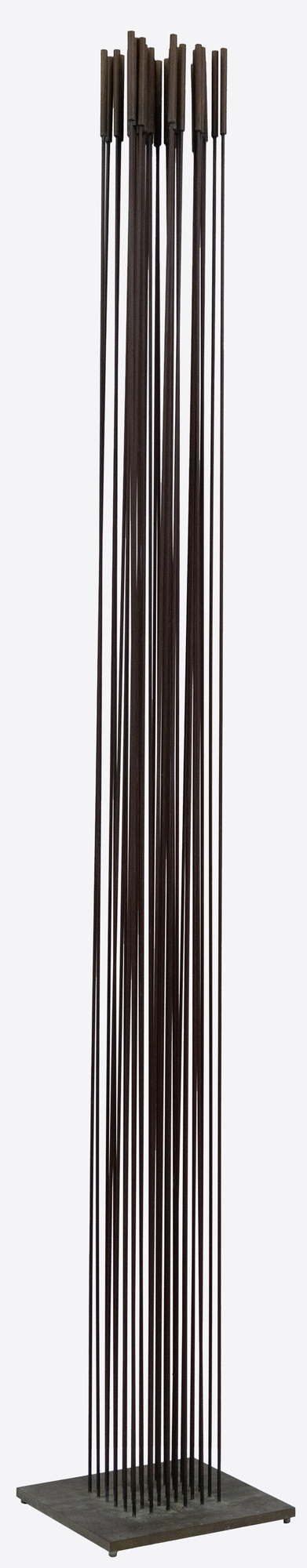 &lt;div&gt;&lt;font face=Calibri size=3 color=black&gt;Harry Bertoia’s “Sonambient” sculptures are a mesmerizing blend of art, sound, and science, and this 36-tine piece is a quintessential example of his innovative genius. Meticulously crafted with 36 rods aligned in a precise six-by-six configuration on a square base, this 77-inch-tall work embodies the harmonious intersection of visual beauty and auditory wonder.&lt;/font&gt;&lt;/div&gt;&lt;br&gt;&lt;br&gt;&lt;div&gt;&nbsp;&lt;/div&gt;&lt;br&gt;&lt;br&gt;&lt;div&gt;&lt;font face=Calibri size=3 color=black&gt;Made from beryllium copper, a material favored by Bertoia for its superior acoustic properties and aesthetic appeal, the rods have developed a rich walnut-like patina over time. This patina adds to the sculpture’s visual allure, enhancing its historical and artistic value, and reflects a natural aging process that the artist himself, a naturalist, would have admired. When activated by touch or the movement of air, the rods produce a perceptible, fixed note accompanied by a range of ethereal tones, transforming the sculpture from a static object into a dynamic, multisensory experience. The long, swaying motion of the tall rods, reminiscent of the undulating desert grasses that inspired the artist initially, adds a captivating visual dimension. The cattail-like finials further evoke natural forms, underscoring Bertoia’s inspiration derived from the natural world.&lt;/font&gt;&lt;/div&gt;&lt;br&gt;&lt;br&gt;&lt;div&gt;&nbsp;&lt;/div&gt;&lt;br&gt;&lt;br&gt;&lt;div&gt;&lt;font face=Calibri size=3 color=black&gt;Bertoia’s 36-tine “Sonambient” sculpture is more than a visual masterpiece; it profoundly explores sound, material, and participatory interaction. It exemplifies Bertoia’s belief in art as an immersive and evolving experience, where each encounter offers discoveries and sensations. Through this work, Bertoia has created a timeless piece that continues to captivate and inspire, highlighting his artistic vision&#039;s enduring power and deep connection to nature’s spiritual qualities.&lt;/font&gt;&lt;/div&gt;