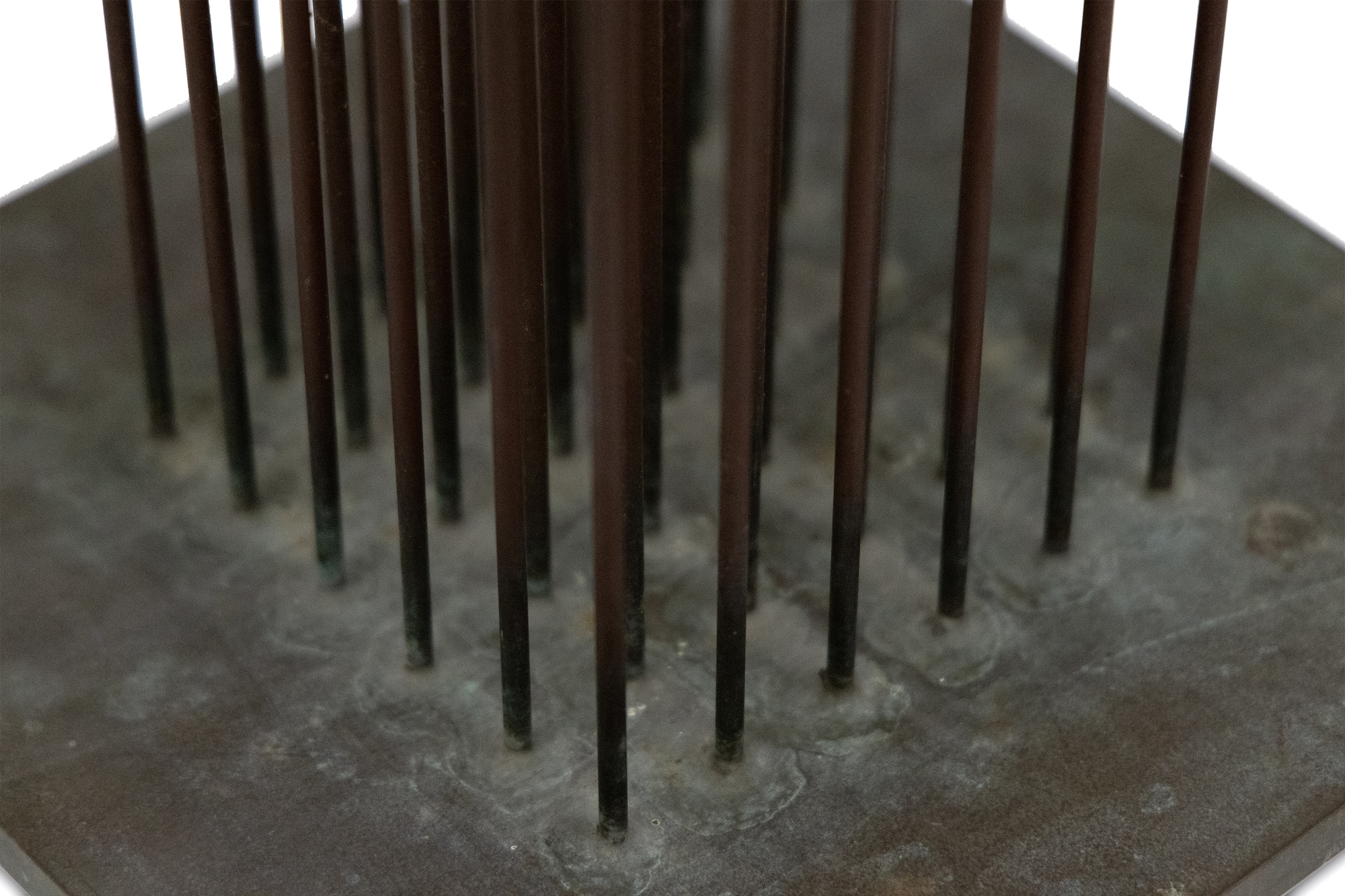 &lt;div&gt;&lt;font face=Calibri size=3 color=black&gt;Harry Bertoia’s “Sonambient” sculptures are a mesmerizing blend of art, sound, and science, and this 36-tine piece is a quintessential example of his innovative genius. Meticulously crafted with 36 rods aligned in a precise six-by-six configuration on a square base, this 77-inch-tall work embodies the harmonious intersection of visual beauty and auditory wonder.&lt;/font&gt;&lt;/div&gt;&lt;br&gt;&lt;br&gt;&lt;div&gt;&nbsp;&lt;/div&gt;&lt;br&gt;&lt;br&gt;&lt;div&gt;&lt;font face=Calibri size=3 color=black&gt;Made from beryllium copper, a material favored by Bertoia for its superior acoustic properties and aesthetic appeal, the rods have developed a rich walnut-like patina over time. This patina adds to the sculpture’s visual allure, enhancing its historical and artistic value, and reflects a natural aging process that the artist himself, a naturalist, would have admired. When activated by touch or the movement of air, the rods produce a perceptible, fixed note accompanied by a range of ethereal tones, transforming the sculpture from a static object into a dynamic, multisensory experience. The long, swaying motion of the tall rods, reminiscent of the undulating desert grasses that inspired the artist initially, adds a captivating visual dimension. The cattail-like finials further evoke natural forms, underscoring Bertoia’s inspiration derived from the natural world.&lt;/font&gt;&lt;/div&gt;&lt;br&gt;&lt;br&gt;&lt;div&gt;&nbsp;&lt;/div&gt;&lt;br&gt;&lt;br&gt;&lt;div&gt;&lt;font face=Calibri size=3 color=black&gt;Bertoia’s 36-tine “Sonambient” sculpture is more than a visual masterpiece; it profoundly explores sound, material, and participatory interaction. It exemplifies Bertoia’s belief in art as an immersive and evolving experience, where each encounter offers discoveries and sensations. Through this work, Bertoia has created a timeless piece that continues to captivate and inspire, highlighting his artistic vision&#039;s enduring power and deep connection to nature’s spiritual qualities.&lt;/font&gt;&lt;/div&gt;