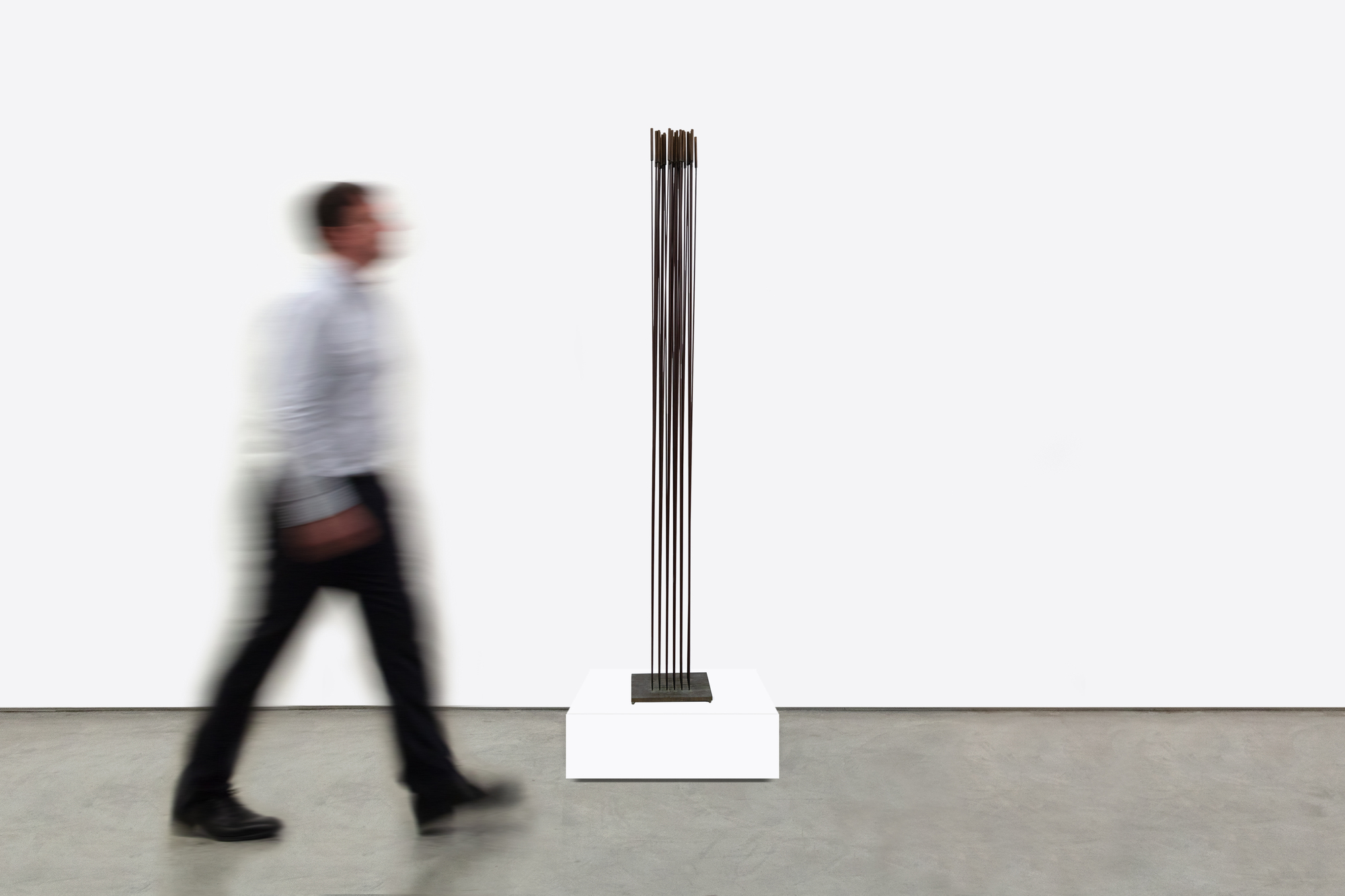 &lt;div&gt;&lt;font face=Calibri size=3 color=black&gt;Harry Bertoia’s “Sonambient” sculptures are a mesmerizing blend of art, sound, and science, and this 36-tine piece is a quintessential example of his innovative genius. Meticulously crafted with 36 rods aligned in a precise six-by-six configuration on a square base, this 77-inch-tall work embodies the harmonious intersection of visual beauty and auditory wonder.&lt;/font&gt;&lt;/div&gt;&lt;br&gt;&lt;br&gt;&lt;div&gt;&nbsp;&lt;/div&gt;&lt;br&gt;&lt;br&gt;&lt;div&gt;&lt;font face=Calibri size=3 color=black&gt;Made from beryllium copper, a material favored by Bertoia for its superior acoustic properties and aesthetic appeal, the rods have developed a rich walnut-like patina over time. This patina adds to the sculpture’s visual allure, enhancing its historical and artistic value, and reflects a natural aging process that the artist himself, a naturalist, would have admired. When activated by touch or the movement of air, the rods produce a perceptible, fixed note accompanied by a range of ethereal tones, transforming the sculpture from a static object into a dynamic, multisensory experience. The long, swaying motion of the tall rods, reminiscent of the undulating desert grasses that inspired the artist initially, adds a captivating visual dimension. The cattail-like finials further evoke natural forms, underscoring Bertoia’s inspiration derived from the natural world.&lt;/font&gt;&lt;/div&gt;&lt;br&gt;&lt;br&gt;&lt;div&gt;&nbsp;&lt;/div&gt;&lt;br&gt;&lt;br&gt;&lt;div&gt;&lt;font face=Calibri size=3 color=black&gt;Bertoia’s 36-tine “Sonambient” sculpture is more than a visual masterpiece; it profoundly explores sound, material, and participatory interaction. It exemplifies Bertoia’s belief in art as an immersive and evolving experience, where each encounter offers discoveries and sensations. Through this work, Bertoia has created a timeless piece that continues to captivate and inspire, highlighting his artistic vision&#039;s enduring power and deep connection to nature’s spiritual qualities.&lt;/font&gt;&lt;/div&gt;