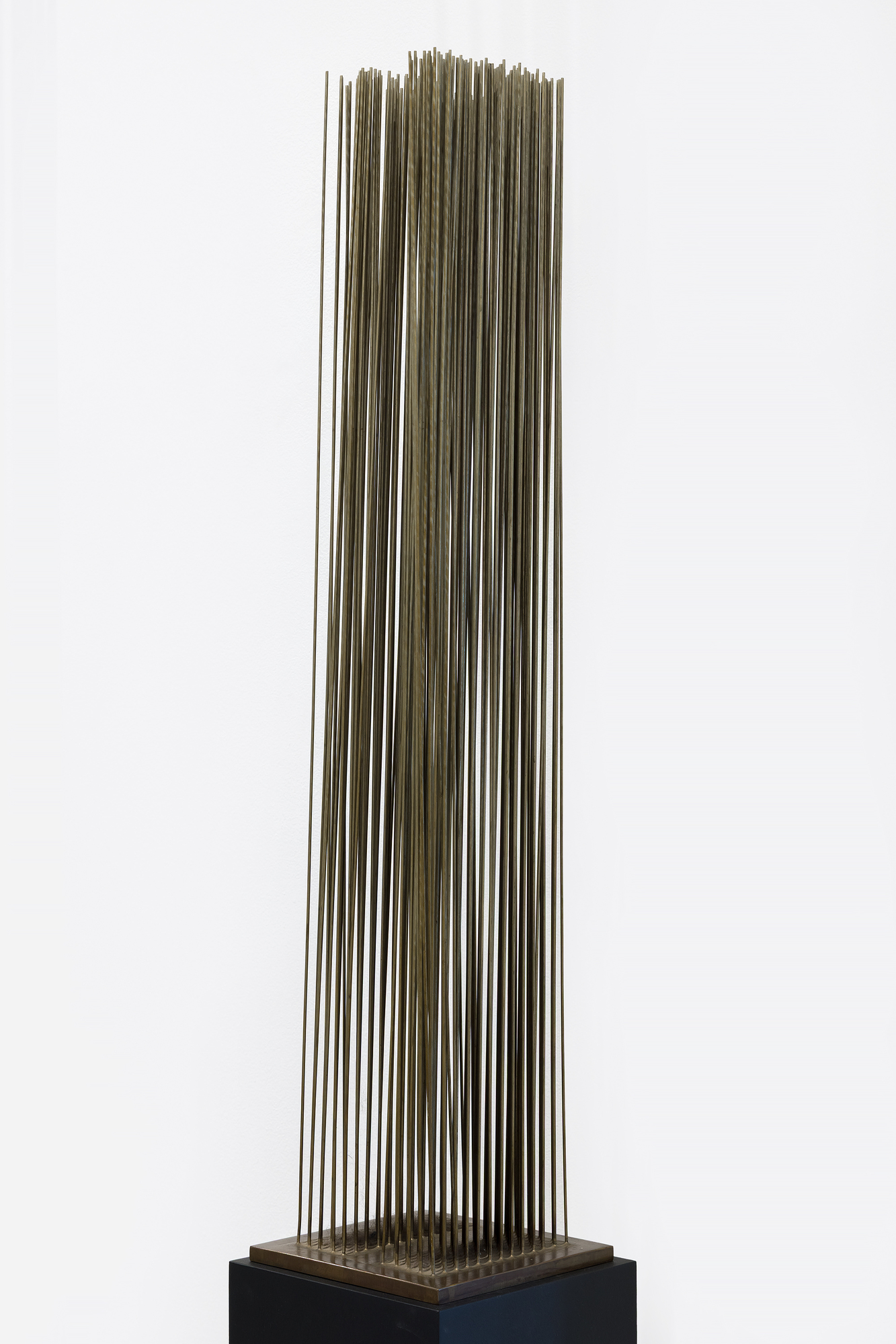 HARRY BERTOIA - Untitled (Sounding Sculpture) - beryllium copper and bronze with wood base - 36 1/2 x 8 x 8 in.