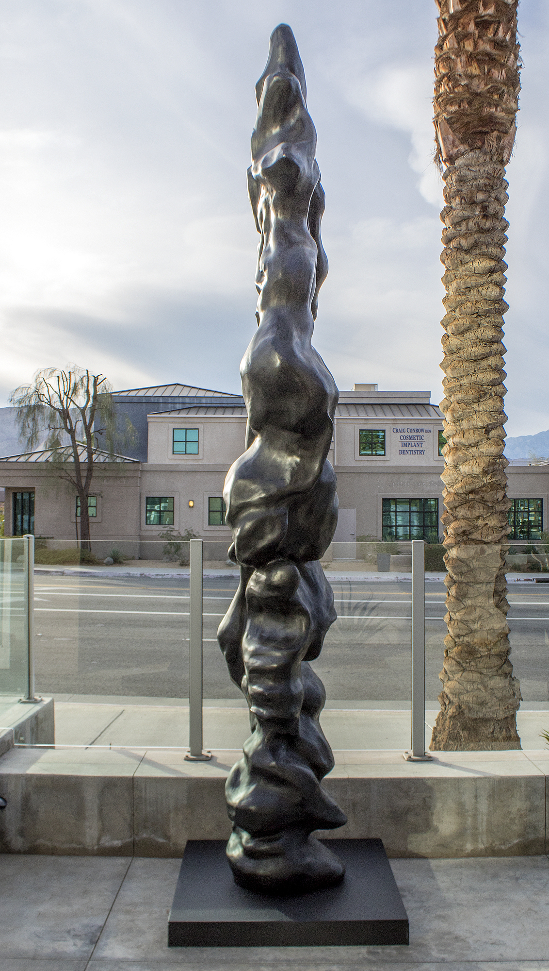 Of Herb Albert’s many bronze cast, silky-black patinated spirit totems, few have the distinctively masculine feel of Warrior. Topped with a descending, serrated crown that could as easily refer to the crest of a bird of prey as the headdress of a Plains Indian chief the title “Warrior” is an apt description that addresses the attributes of strength, courage, and unbreakable spirit among others.  Much like the work of Henry Moore, those associations depend, in part, upon negative space to create the dynamic and strong impression this formidable sculpture makes.