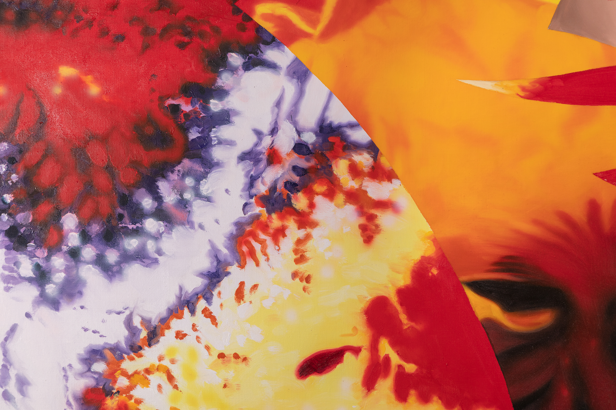 <div><font face=Lato size=3><em>Flowers Before the Sun</em>, a monumental 1989 oil on canvas by James Rosenquist, stands out as a pinnacle of his 1980s floral series, weaving vibrant botanical forms with faint human traces. A key figure of 1960s Pop Art, Rosenquist transitioned from his early commercial-driven works to a deeply personal style, a change reflected in this painting’s dazzling array of flowers in yellows and reds set against a swirling, cosmic backdrop of whites, purples, and oranges. Inspired by the move of his studio to Aripeka, Florida, and the adoption of advanced color photocopier technology, the work fuses nature’s splendor with abstract flair in a fresh approach. </font></div><br><br><div>&nbsp;</div><br><br><div><font face=Lato size=3>The striated layers of hyper-detailed imagery and profusion of warm colors evoke a radiant, otherworldly sun, while subtle human hints add intimacy, reflecting his distinctive blend of advertising heritage with personal vision. Crafted during a time of technological and environmental influence, it captures the vibrancy of Florida’s tropical flora and affirms Rosenquist’s enduring legacy with dramatic brilliance. </font></div>