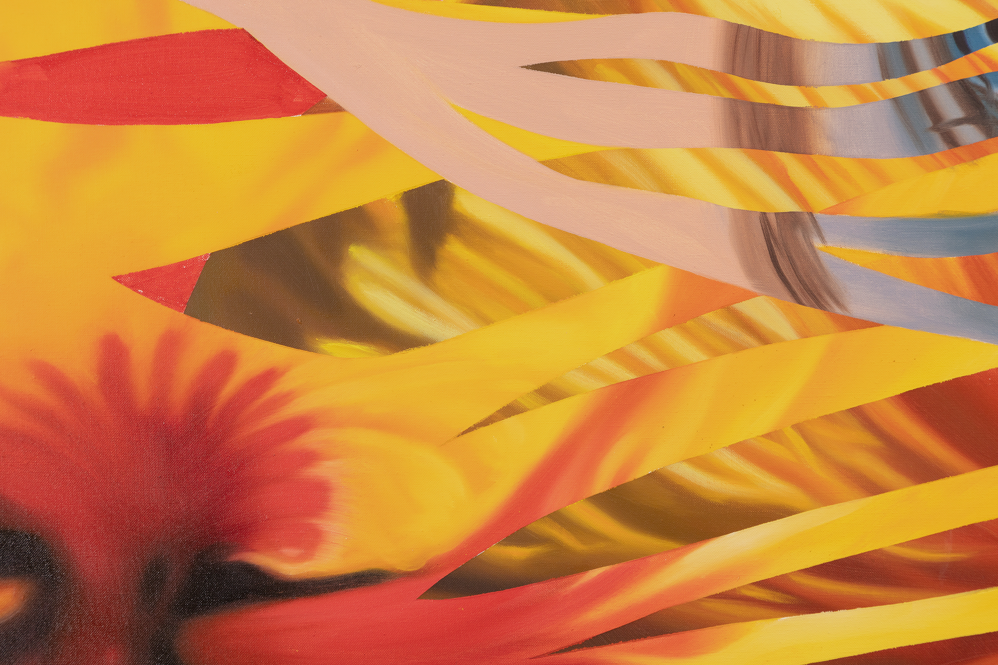 <div><font face=Lato size=3><em>Flowers Before the Sun</em>, a monumental 1989 oil on canvas by James Rosenquist, stands out as a pinnacle of his 1980s floral series, weaving vibrant botanical forms with faint human traces. A key figure of 1960s Pop Art, Rosenquist transitioned from his early commercial-driven works to a deeply personal style, a change reflected in this painting’s dazzling array of flowers in yellows and reds set against a swirling, cosmic backdrop of whites, purples, and oranges. Inspired by the move of his studio to Aripeka, Florida, and the adoption of advanced color photocopier technology, the work fuses nature’s splendor with abstract flair in a fresh approach. </font></div><br><br><div>&nbsp;</div><br><br><div><font face=Lato size=3>The striated layers of hyper-detailed imagery and profusion of warm colors evoke a radiant, otherworldly sun, while subtle human hints add intimacy, reflecting his distinctive blend of advertising heritage with personal vision. Crafted during a time of technological and environmental influence, it captures the vibrancy of Florida’s tropical flora and affirms Rosenquist’s enduring legacy with dramatic brilliance. </font></div>