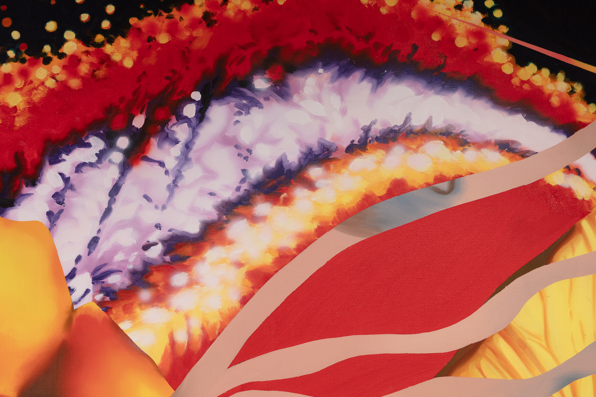 <div><font face=Lato size=3><em>Flowers Before the Sun</em>, a monumental 1989 oil on canvas by James Rosenquist, stands out as a pinnacle of his 1980s floral series, weaving vibrant botanical forms with faint human traces. A key figure of 1960s Pop Art, Rosenquist transitioned from his early commercial-driven works to a deeply personal style, a change reflected in this painting’s dazzling array of flowers in yellows and reds set against a swirling, cosmic backdrop of whites, purples, and oranges. Inspired by the move of his studio to Aripeka, Florida, and the adoption of advanced color photocopier technology, the work fuses nature’s splendor with abstract flair in a fresh approach. </font></div><br><br><div>&nbsp;</div><br><br><div><font face=Lato size=3>The striated layers of hyper-detailed imagery and profusion of warm colors evoke a radiant, otherworldly sun, while subtle human hints add intimacy, reflecting his distinctive blend of advertising heritage with personal vision. Crafted during a time of technological and environmental influence, it captures the vibrancy of Florida’s tropical flora and affirms Rosenquist’s enduring legacy with dramatic brilliance. </font></div>