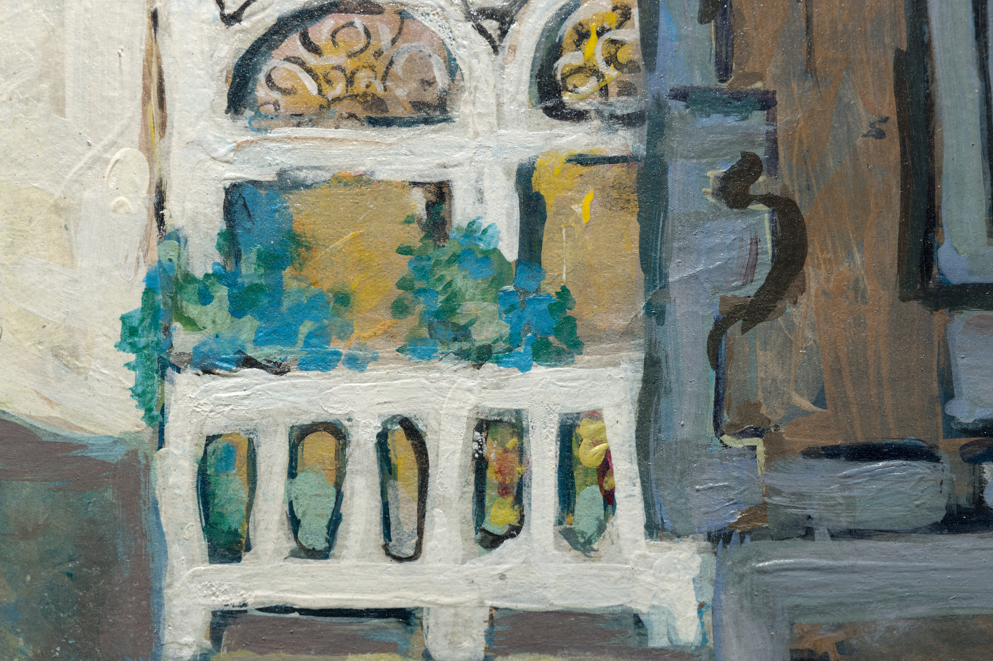 <div><font face=Lato size=3 color="#191919"><em>Figures Along a Venetian Canal, Summer </em>is a vibrant and characteristically bold example of Jane Peterson’s Venetian canal scenes, a subject that represents one of the most collected and widely recognized motifs within her body of work and is one she returned to repeatedly during her European travels. Peterson is known for combining academic draftsmanship with bold color and loose, expressive brushwork. Her work reflects the visual influence of Impressionism, Fauvism, and Art Nouveau. Previously held in the collection of the artist and her estate, this painting is a beautiful example of these influences and of her signature style.</font></div><br><br><div>&nbsp;</div><br><br><div><font face=Lato size=3 color="#191919">The medium and smaller format of this canvas was chosen for portability during Peterson’s travels and captures a serene moment with figures moving along the canals, approaching a bridge. Peterson uses saturated colors and broad, lively brushstrokes to animate the scene, as well as use of light to bring the scene to life and create a distinct mood. The painting relates closely to other Venetian scenes in major museum collections, including <em>St. Mark's in Venice</em>, circa 1920 in the permanent collection of The Norton Museum of Art.</font></div><br><br><div>&nbsp;</div><br><br><div><font face=Lato size=3 color="#191919">Peterson was known for choosing subjects beyond the conventional expectations for women artists of her time, favoring street scenes, travel, public life, and even wartime experience. <em>Figures Along a Venetian Canal, Summer </em>embodies this outward looking spirit, revealing her ability to transform everyday scenes into moments of vivid immediacy and enduring charm.</font></div>