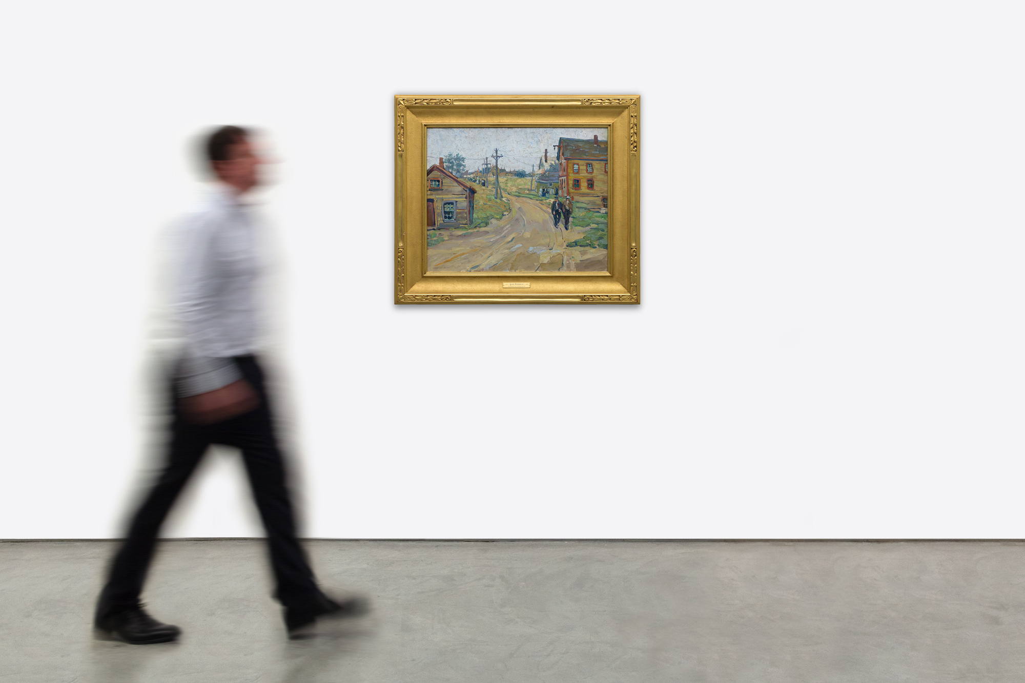 <div><font face=Lato size=3 color="#191919"><em>The Road to the Harbor, Gloucester, Massachusetts</em> is a vibrant and characteristically bold example of Jane Peterson’s celebrated views of the Massachusetts coast, a subject that remains among the most sought after in her work. Previously held in the collection of the artist and her estate, the painting reflects the period when Peterson was producing her finest New England scenes, distilling the atmosphere and color of Gloucester with a confident and expressive hand. Gloucester was one of her most beloved subjects, and comparable paintings of the area have exceeded expectations at auction, often more than doubling their high estimates, underscoring both the desirability of the theme and the competitive value of the present work.</font></div><br><br><div>&nbsp;</div><br><br><div><font face=Lato size=3 color="#191919">This large canvas captures a quiet coastal afternoon, with a dirt road leading toward Gloucester Harbor as suggested by the title. Peterson uses saturated colors and broad, lively brushstrokes to animate the scene, from the touches of blue on the rooftops to the shifting interplay of blue and grey in the retreating sky that suggests a moment just after rainfall. The painting relates closely to other Gloucester works in major museum collections, including <em>Old Road, Gloucester</em> at the Virginia Museum of Fine Arts.</font></div><br><br><div>&nbsp;</div><br><br><div><font face=Lato size=3 color="#191919">Peterson was known for choosing subjects beyond the conventional expectations for women artists of her time, favoring street scenes, travel, public life, and even wartime experience. <em>The Road to the Harbor, Gloucester, Massachusetts </em>embodies this outward looking spirit, revealing her ability to transform everyday coastal paths into scenes of vivid immediacy and enduring charm.</font></div>