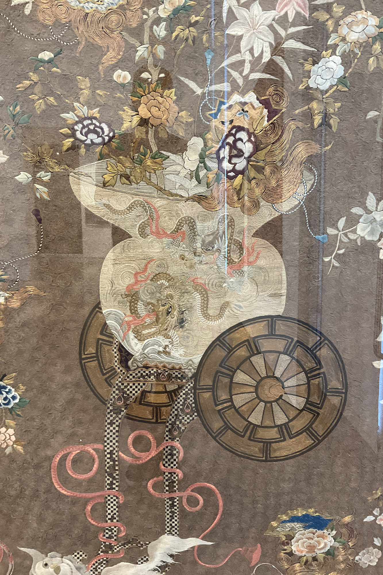 JAPANESE - Dog and Wagon Embroidery JAPANESE - Dog and Wagon Embroidery - silk and gold thread embroidery - 88 1/2 x 48 1/2 in.