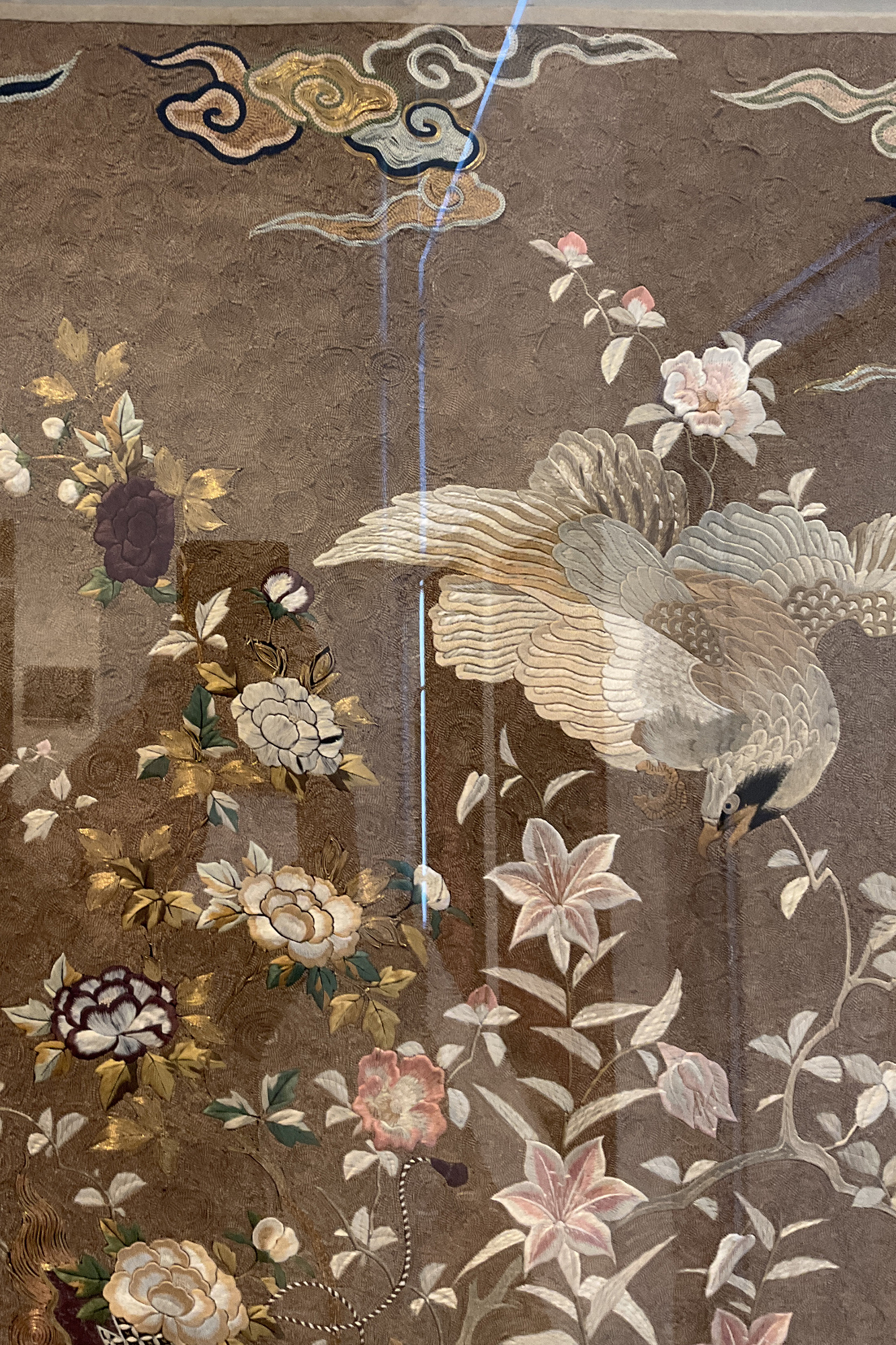 JAPANESE - Dog and Wagon Embroidery JAPANESE - Dog and Wagon Embroidery - silk and gold thread embroidery - 88 1/2 x 48 1/2 in.