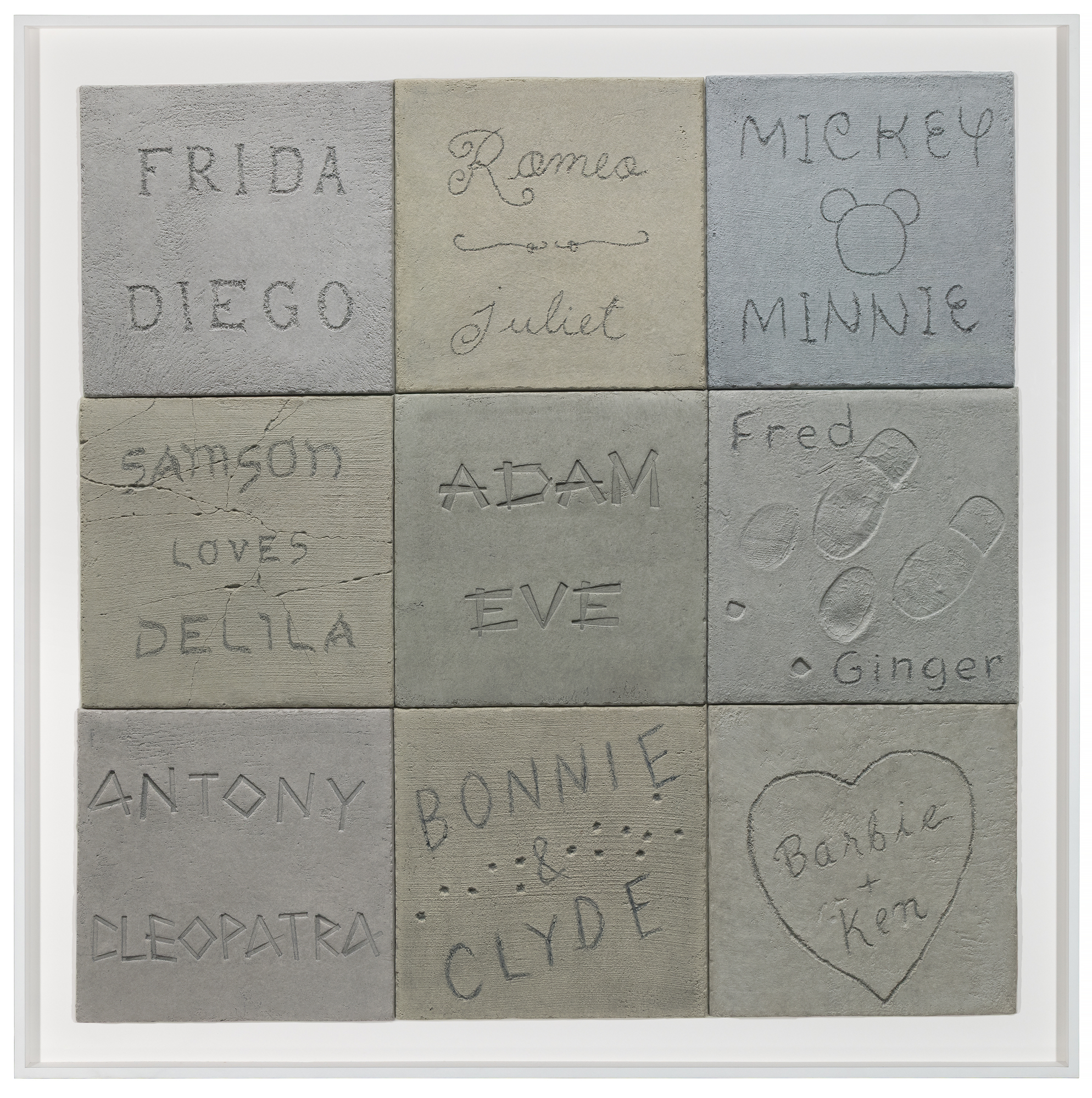 JOHN BALDESSARI - Concrete Couples - Mixografía® print on handmade paper, 9-piece suite - 48 x 48 x 1 in.