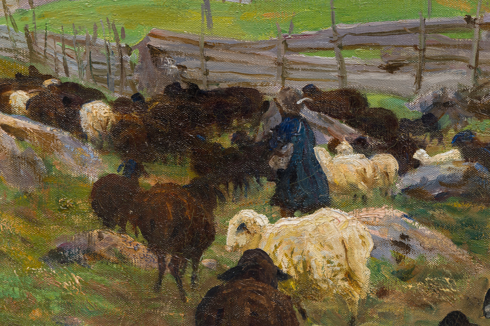 <div><font face=Lato size=3>Painted during John Singer Sargent's trip to the Austrian Tyrol in the summer of 1914, this work captures a moment of profound historical tension as Austria declared war on Serbia that July, placing Sargent at the threshold of the First World War. The painting offers a strikingly intimate and unexpected view of the Alpine landscape, framed from within a sheep pen with the mountain itself largely cropped from sight. This choice of vantage point shifts the viewers focus to the meeting point of the valley and the rising slope, where deep verdant greens anchor the composition and an overcast sky suggests a subtle sense of unease beyond the tranquil pastoral foreground.</font></div><br><br><div>&nbsp;</div><br><br><div><font face=Lato size=3>The work is included in the Sargent catalogue raisonne by Richard Ormond and Elaine Kilmurray, confirming its secure place within the artists documented production. Sargent created several related works during his 1914 stay in the Tyrol across both oil and watercolor, including <em>Tyrolese Interior </em>at The Metropolitan Museum of Art, <em>Woodsheds Tyrol</em> at the Art Institute of Chicago, and <em>Trout Stream</em> <em>in the Tyrol</em> at the de Young Museum. Together these works demonstrate Sargent's sustained engagement with the region and its distinctive light, atmosphere, and rural architecture during this pivotal year.</font></div><br><br><div>&nbsp;</div><br><br><div><font face=Lato size=3>This painting also carries distinguished provenance, having been previously held in the collection of Henry Clay Frick, the American industrialist and founder of the Frick Collection, before being given as a gift to his friend and lawyer Louis Cass Ledyard, who also served as counsel to J P Morgan. Its rarity within Sargents mature Tyrolean subjects is further underscored by the small number of comparable works that have reached the market, with only one closely related painting from this period, A Tyrolese Crucifix from 1915, having appeared at auction in recent decades.</font></div><br><br><div>&nbsp;</div><br><br><div><font face=Lato size=3>Sargents work continues to receive major institutional recognition, including the forthcoming exhibition Sargent Dazzling Paris at the Musee d Orsay in 2025 to 2026, reaffirming the ongoing relevance of his mature European landscapes within the broader narrative of early twentieth century art.</font></div>