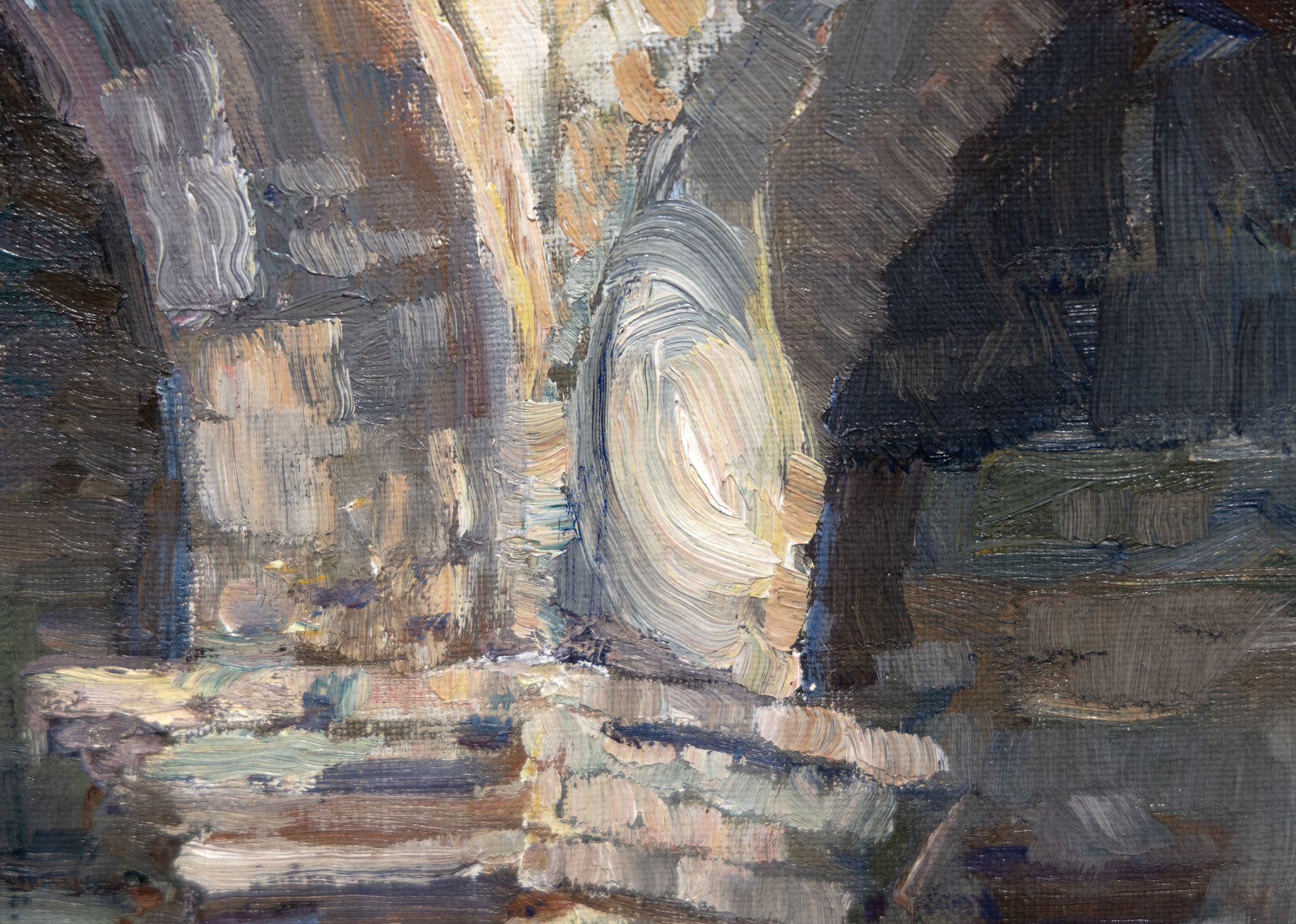 JOSEPH KLEITSCH - ミッション・クロイスターズ、サン・フアン・カピストラーノ - キャンバスに油彩 - 22 1/8 x 27インチ。