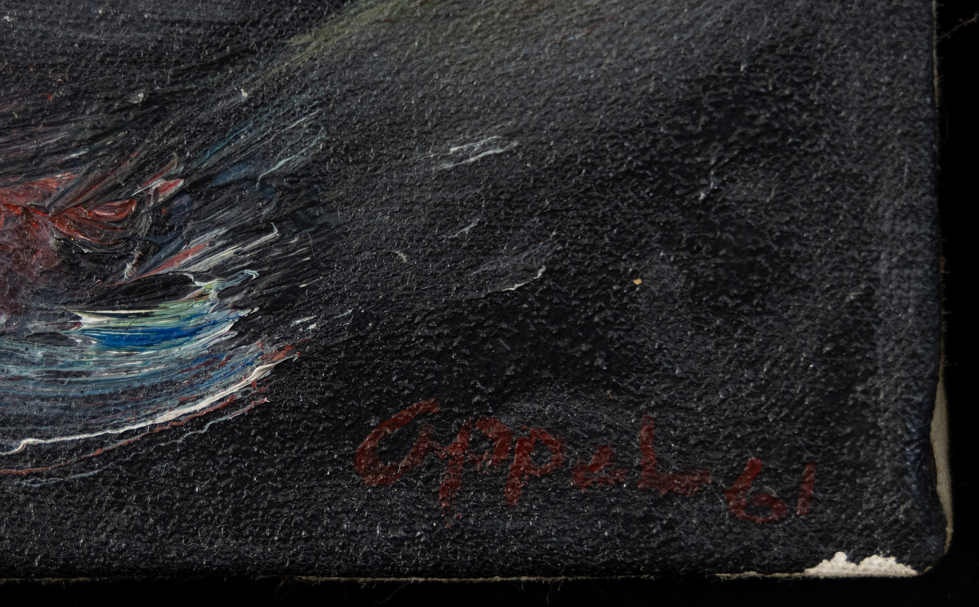 KAREL APPEL - Tête dans la tempête - huile sur toile - 10 x 14 1/4 in.