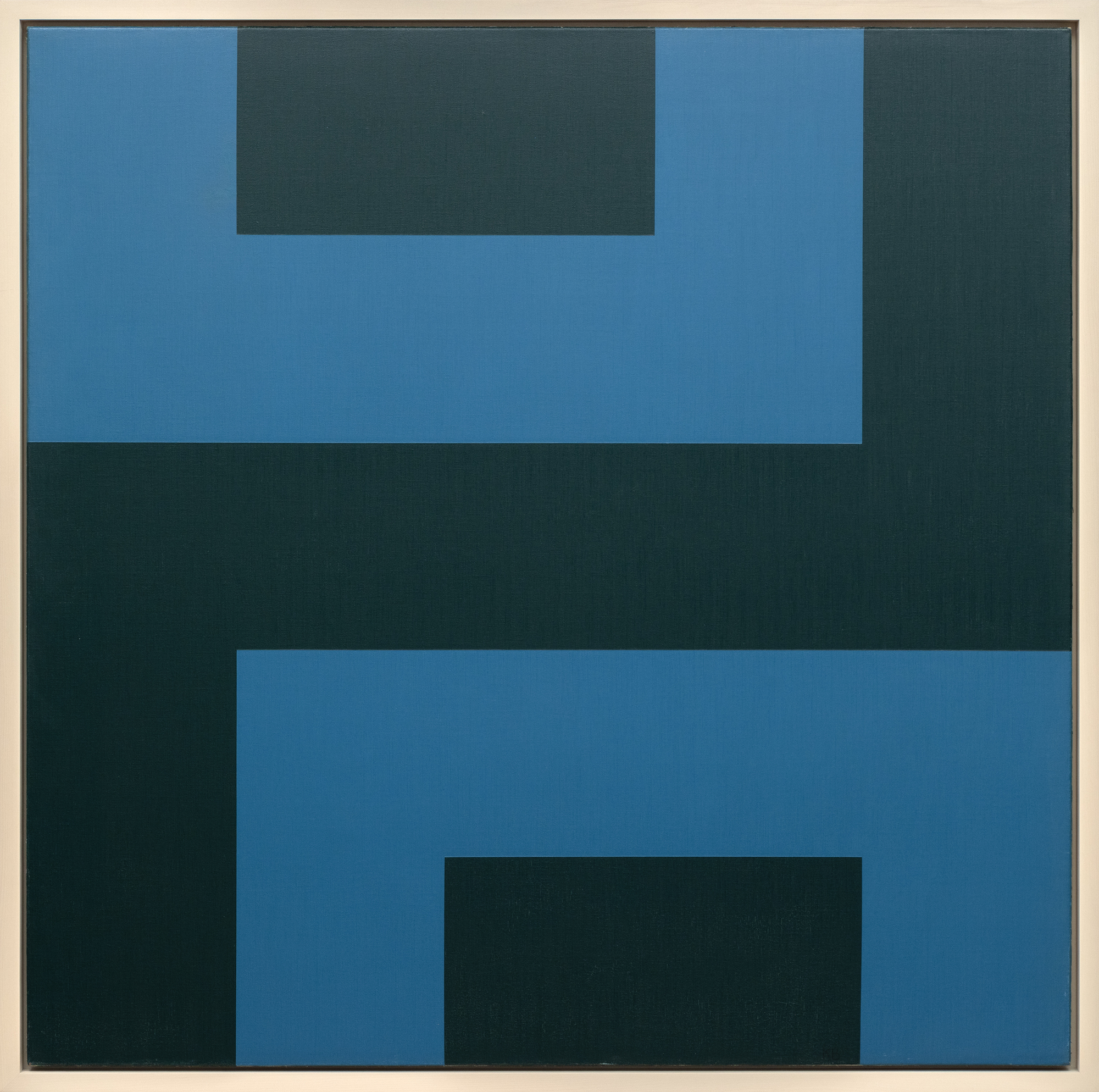 Karl Benjamin and his peers Lorser Feitelson, Frederick Hammersley, and John McLaughlin hold a distinctive place in the history of American abstract art. Known for their precise, geometric forms and clean edges emphasizing flatness, they are California's Hard-edge painters who emerged in the late 1950s. Unlike Ellsworth Kelly, for example, their work reflects a brightness, clarity, and palette that suggests California's natural and built environment rather than the more urban and industrial influences felt on the East Coast. Furthermore, compared to the competitive art scene on the East Coast, the California group was a relatively small and close-knit community of artists with a sense of collaboration and shared exploration that contributed to a cohesive movement with a distinct identity.