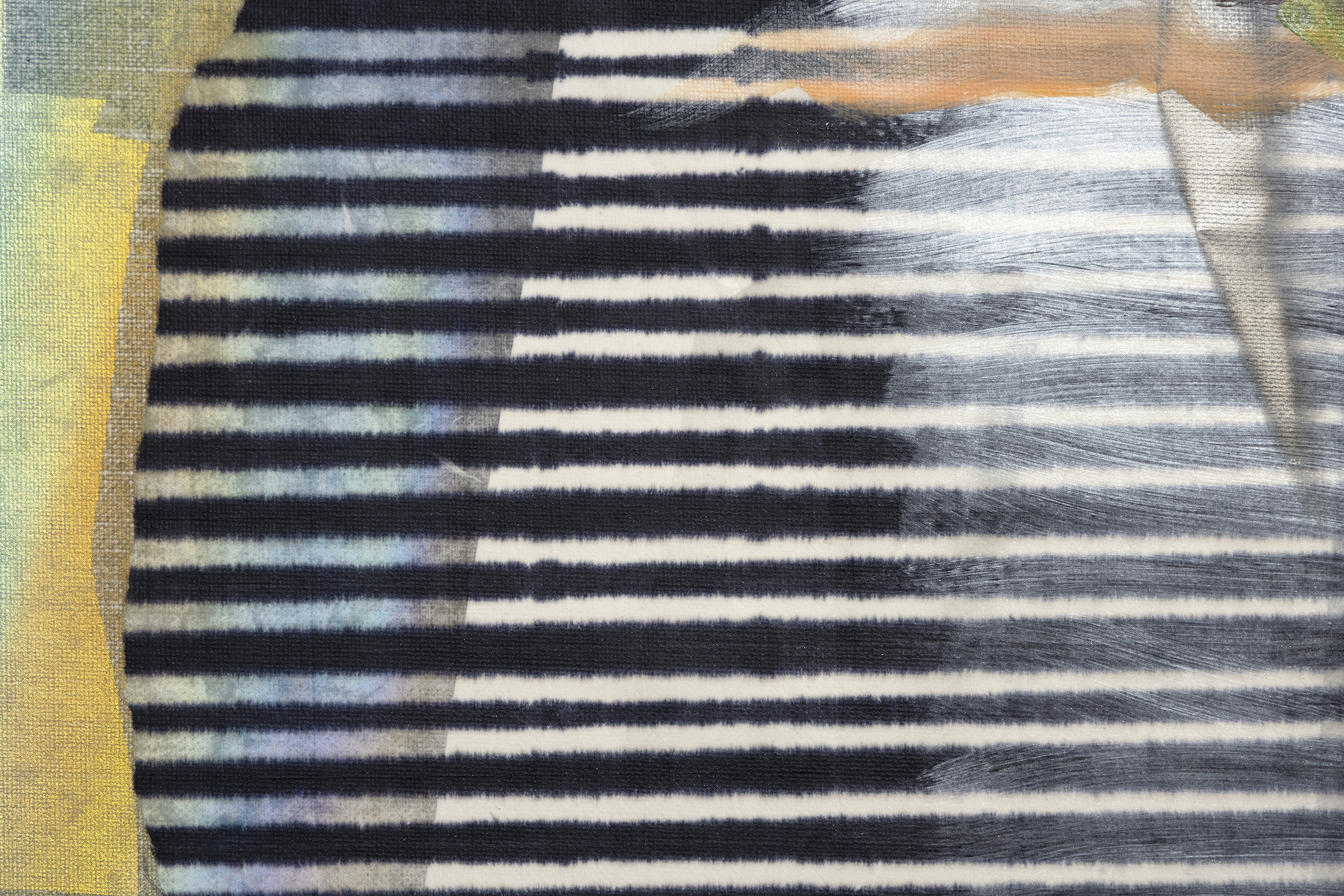 لاري بيل - عرش باتريوتس - زيت ومعدن على قماش - 63 × 41 1/2 × 1 1/4 بوصة.