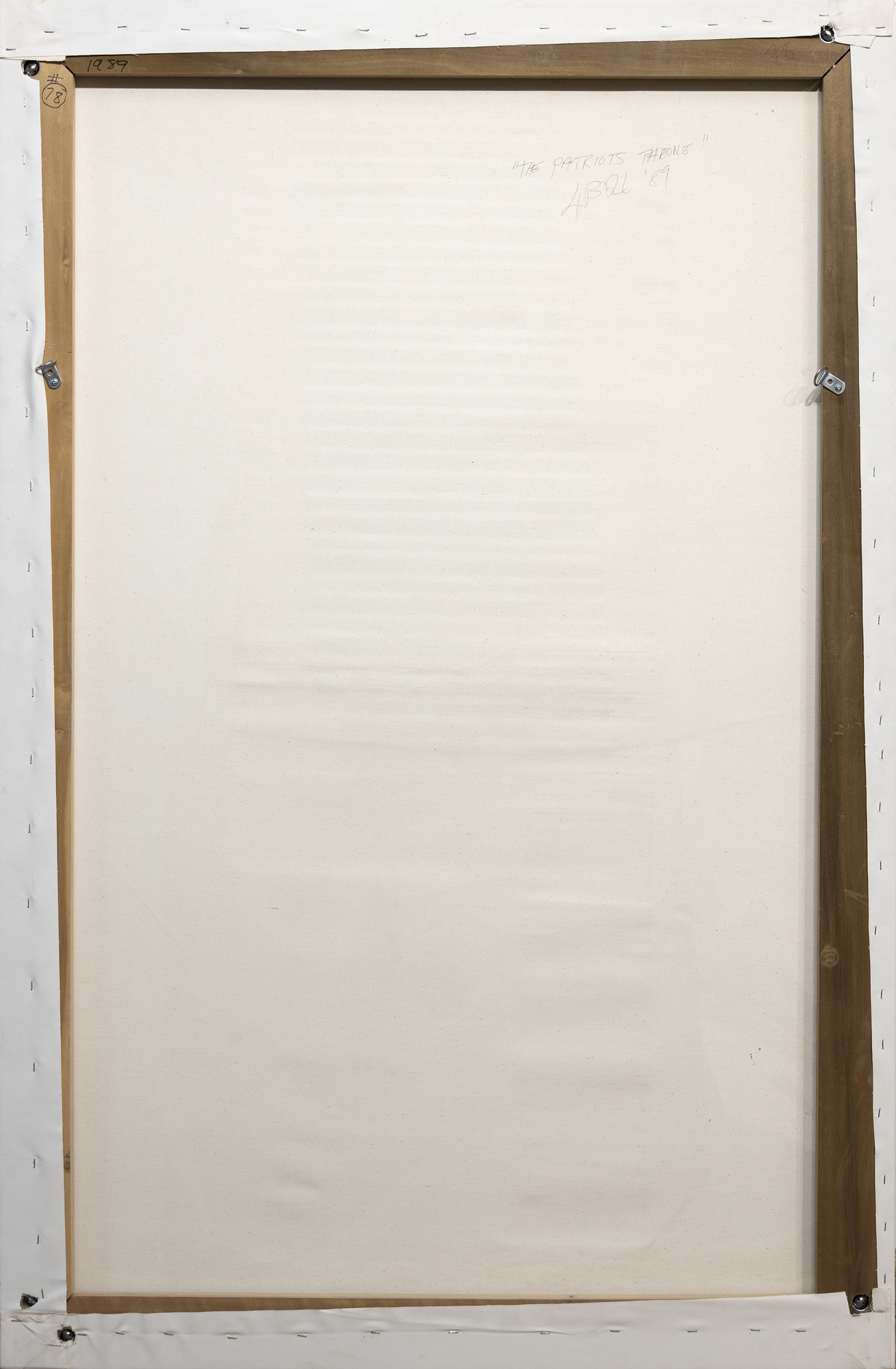 拉里-贝尔 - 爱国者的宝座 - 布面油画和金属 - 63 x 41 1/2 x 1 1/4英寸。