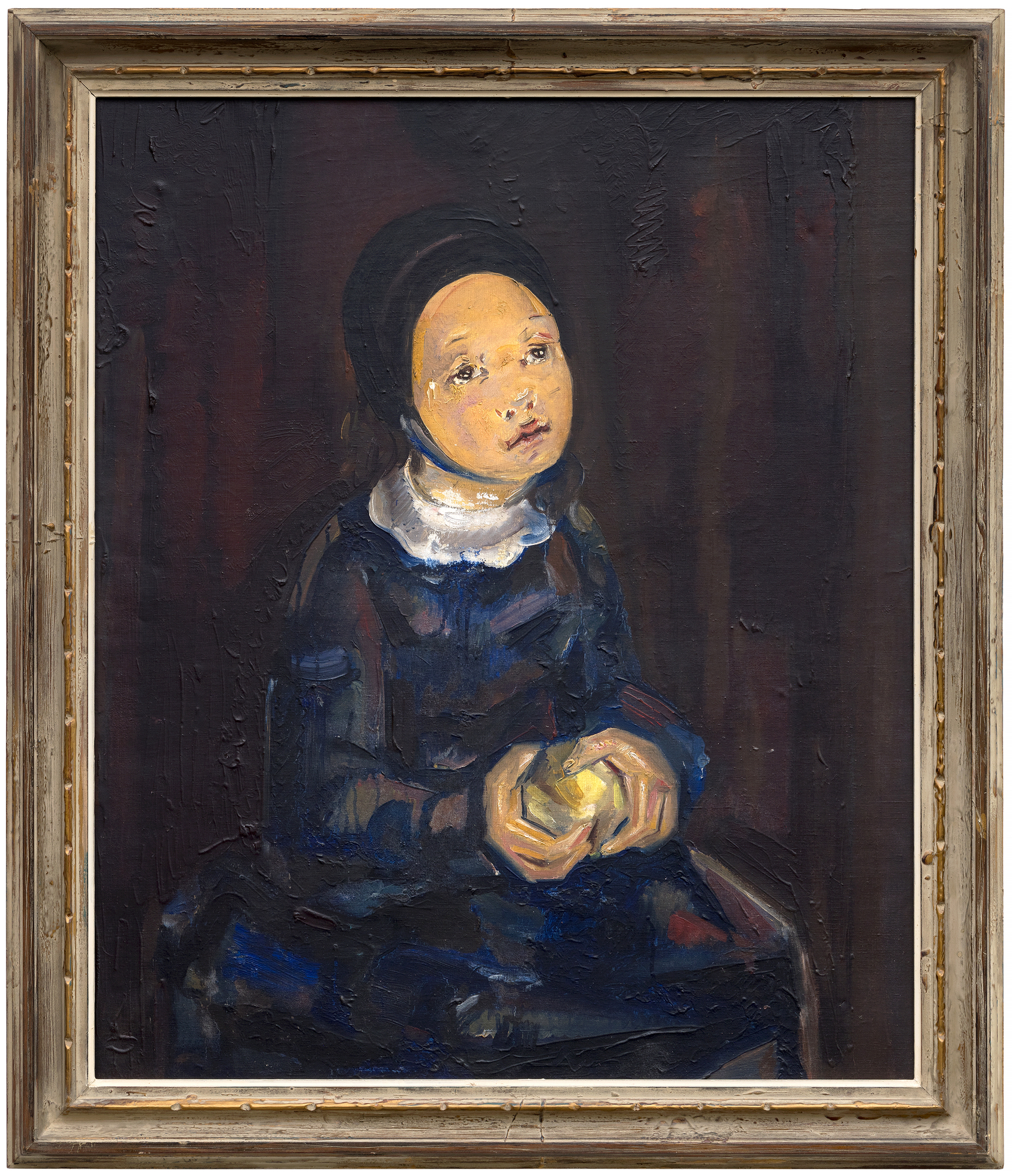 MARIA BLANCHARD - Fillette à la pomme <div><font face=Aptos size=3 color=black>María Blanchard, born in 1881, initially emerged as a committed Cubist painter, heavily influenced by her friendships with Juan Gris and other avant-garde figures. Her work in the 1910s showcased rigorous geometric abstraction, yet by the early 1920s, she began to transition toward a more figurative style. This shift aligned her with the “<em>Retour à l'ordre”</em> movement, in which many artists returned to more classical forms after the upheavals of war and early avant-garde experimentation. Blanchard's increasing focus on emotional depth and human subjects became a defining feature of these later works, culminating in pieces like "<em>Fillette à la pomme</em>."</font></div>
<br>
<br><div> </div>
<br>
<br><div><font face=Aptos size=3 color=black>Blanchard's Cubist roots, prominent in the angular treatment of the hands and apple, are softened throughout the girl's modest attire, suggesting a spiritual or religious significance. The model's pious countenance and the muted palette of browns, grays, and blues further reinforce that the painting continues a thread of religious themes, as seen in Picasso's early masterwork, "<em>The First Communion</em>," and Blanchard's own "<em>Girl at her First Communion</em>." The apple held in hand introduces layers of symbolism, often representing knowledge, innocence, or temptation, an association that suggests an emotional transition, bridging childhood and deeper awareness.</font></div>
<br>
<br><div> </div>
<br>
<br><div><font face=Aptos size=3 color=black>Blanchard's ability to fuse Cubist form with symbolic narrative and emotional complexity makes this painting a poignant reflection of her evolution as an artist. She humanizes the rigid forms of Cubism while imbuing her subjects with depth and inner life.</font></div>