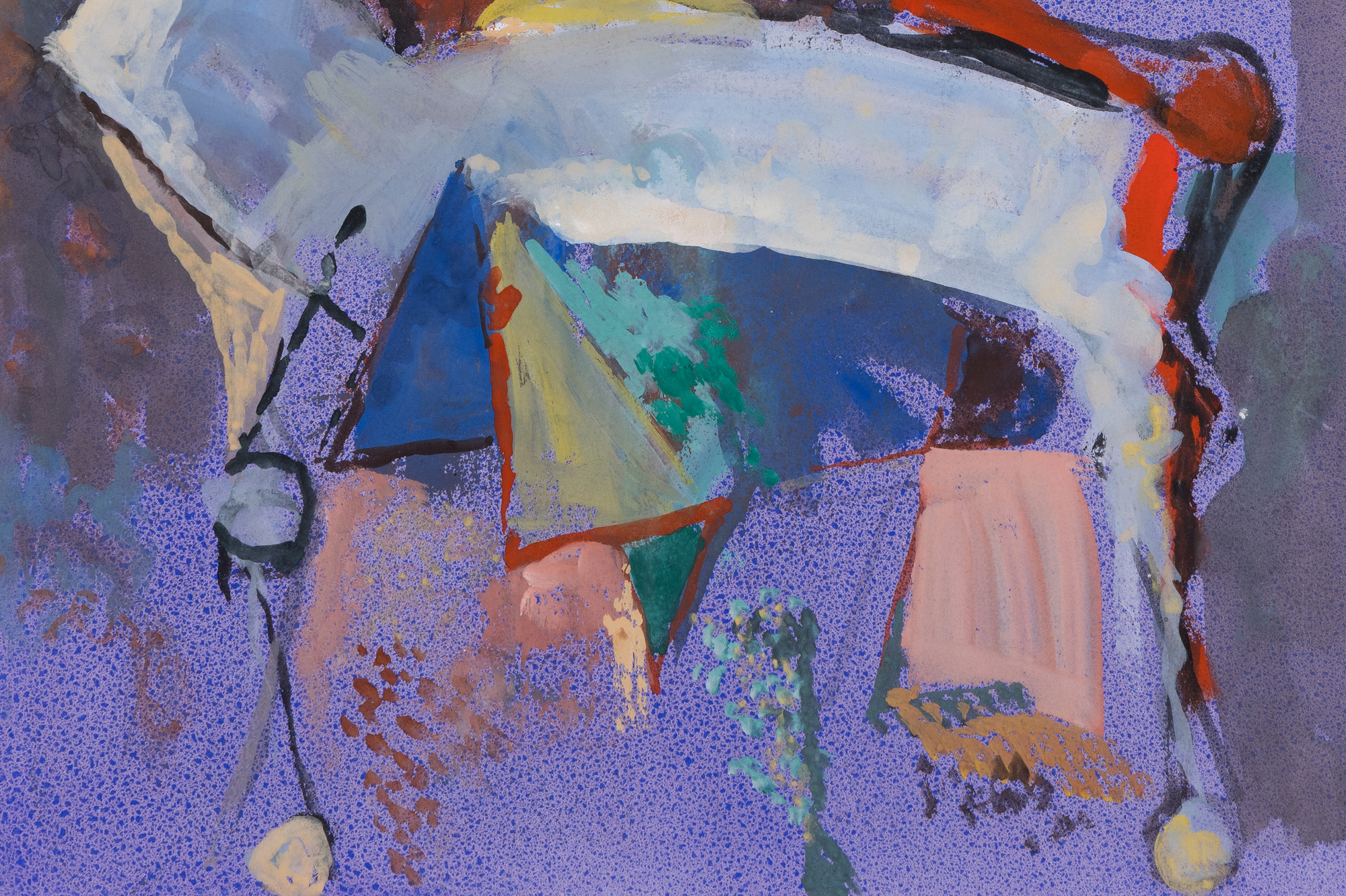 <div>Marino Marini’s <em>Marino from Shakespeare I</em> (1977) is a vivid and psychologically charged work on paper, executed in tempera over aquatint and drawn from the artist’s celebrated Marino from Shakespeare portfolio. In this variation, the equestrian figure is pushed to the foreground, its white, angular horse rearing across the composition with a sense of precarious motion. The rider is pared down to a mask-like head and simplified body, a formal reduction that places the figure in a state of fragile balance between control and collapse. </div><br><br><div>&nbsp;</div><br><br><div>The chromatic structure is bold and instinctive. Fields of violet, coral, and blue form a textured ground, against which the stark white of the horse and the warm reds and oranges of the rider assert themselves with dramatic clarity. Marini’s use of tempera over aquatint allows him to combine tonal depth with painterly immediacy: granular passages of aquatint dissolve into expressive sweeps of color, while linear accents stabilize the composition just enough to prevent it from tipping into chaos. </div><br><br><div>&nbsp;</div><br><br><div>As in many of his most significant works, the equestrian motif functions symbolically rather than narratively. Though inspired in spirit by Shakespeare, the image does not illustrate a specific text, instead channeling the emotional intensity and existential unease associated with tragic drama. Marini famously described his horse-and-rider figures as expressions of modern anxiety, stating, “My equestrian figures are symbols of the anguish that I feel when I survey contemporary events.” Here, that anguish is palpable in the strained geometry, unstable balance, and urgent movement of the forms. The print stands as a compelling demonstration of Marini’s ability to translate his sculptural language into graphic form, using color and gesture to confront the fragility of human authority and control. </div>