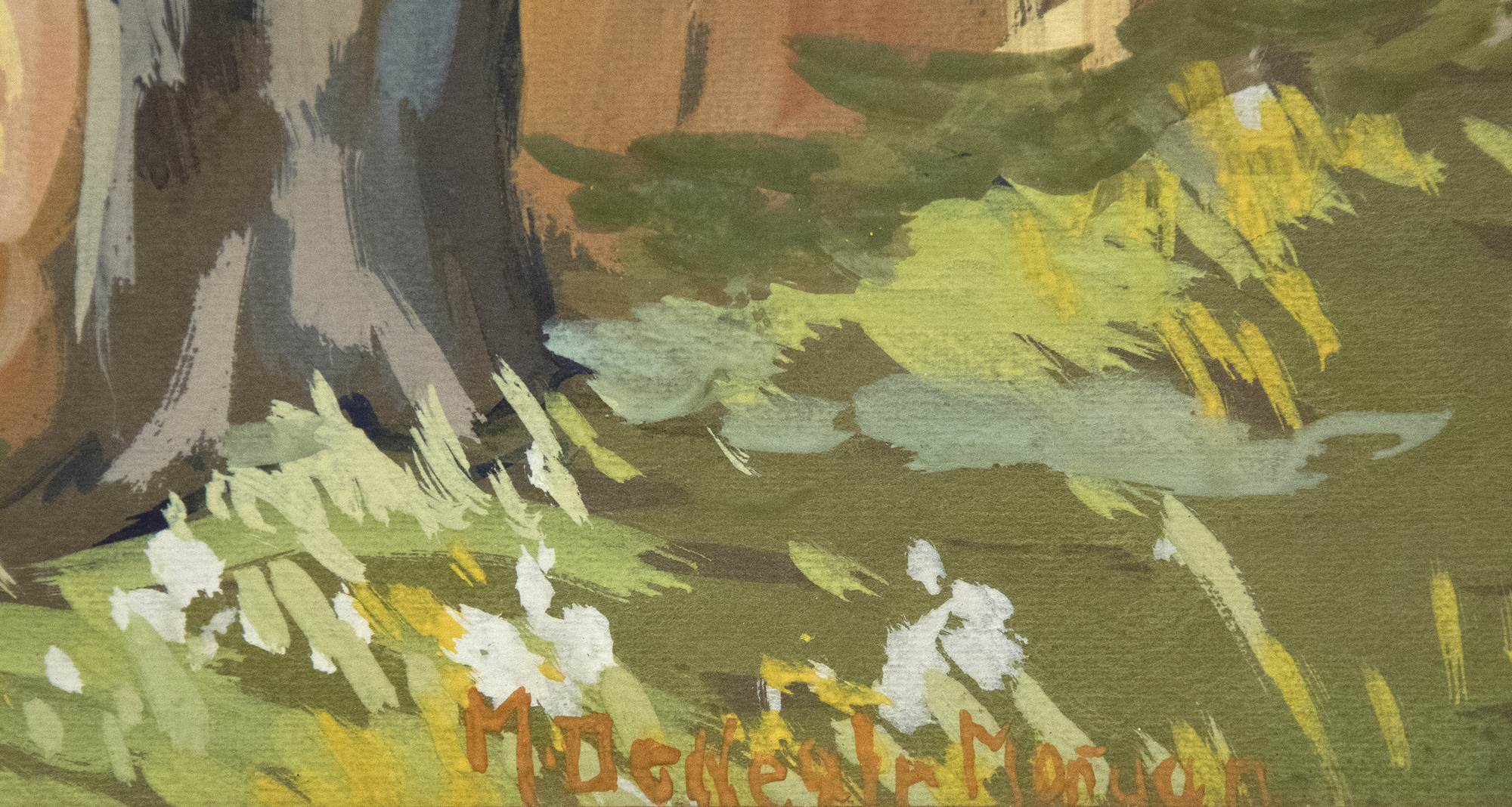 MARY DENEALE MORGAN - Twin Cypress - gouache on paper - 20 x 24 in.