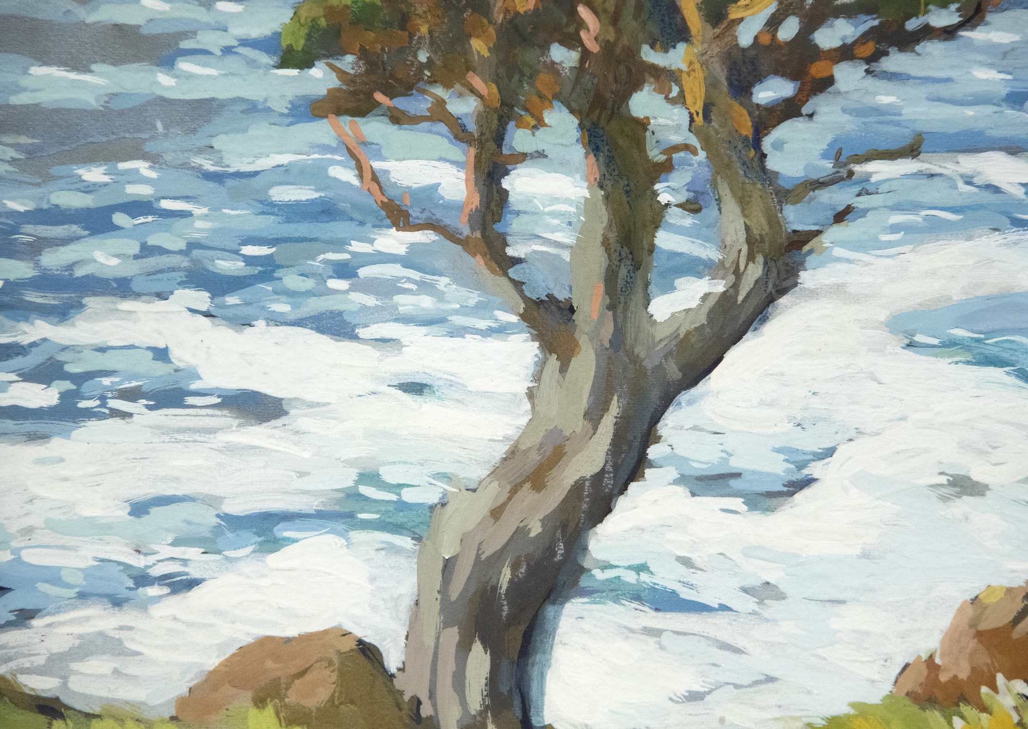 MARY DENEALE MORGAN - Twin Cypress - gouache on paper - 20 x 24 in.