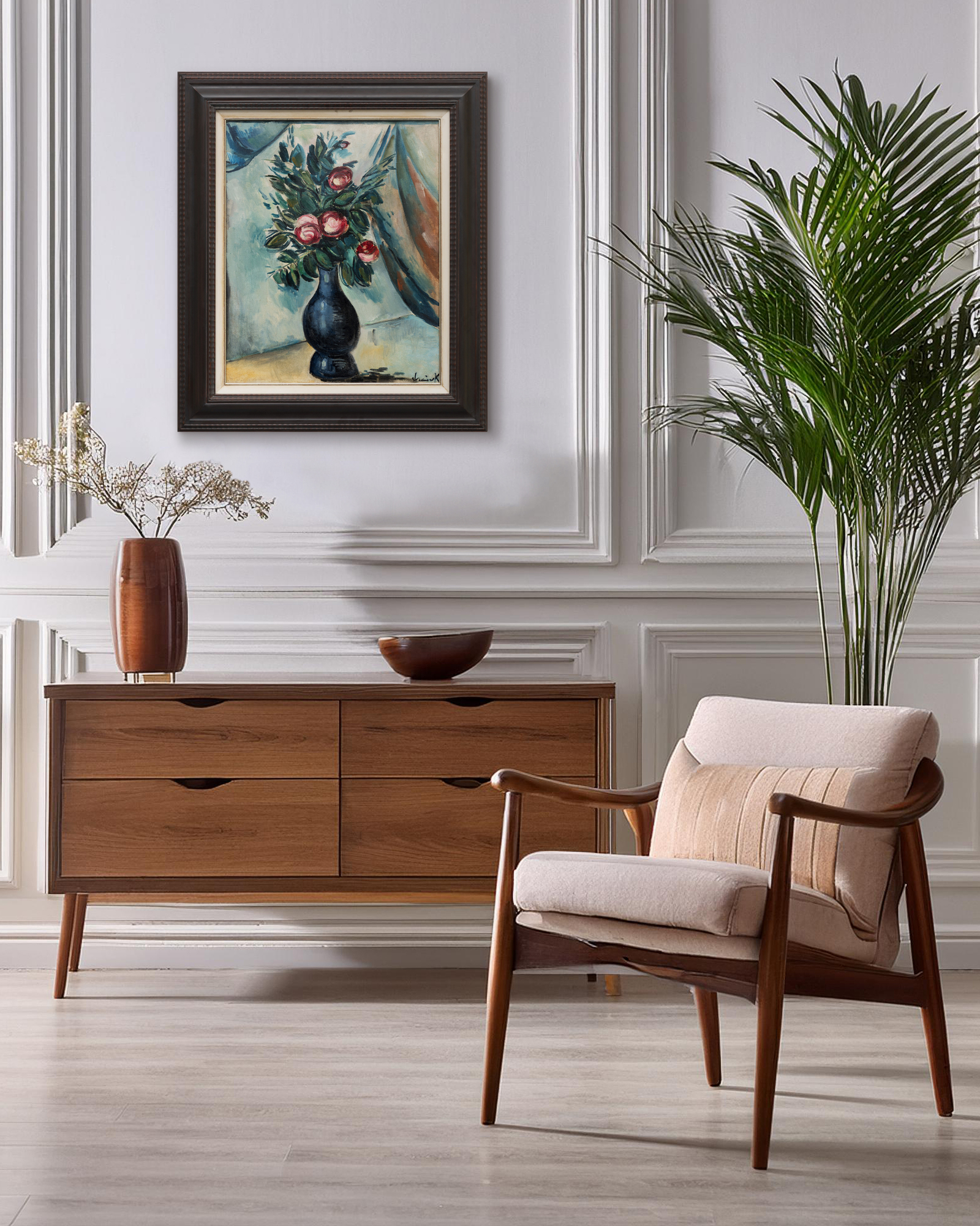 <div>Maurice de Vlaminck’s <em>Bouquet de Pivoines dans un Vase Bleu</em> (1913–14) is a prime-period still life that channels the artist’s Fauvist audacity into an image of exuberant, painterly force. A dense spray of peonies—painted as spiraling bursts of pinks, reds, and creamy whites—pushes outward from a deep blue vase, its rounded form anchoring the composition. With vigorous, directional brushstrokes, Vlaminck animates petals and foliage into a rhythmic surge, turning a traditional tabletop motif into a study of movement, texture, and chromatic intensity. </div><br><br><div>&nbsp;</div><br><br><div>As one of the core founders of Fauvism, Vlaminck was celebrated for his radical, non-naturalistic use of color, and this work retains that avant-garde approach. Cool blues and sea-greens collide with hot, saturated reds, while the background drapery and angled planes are simplified into sweeping passages that heighten contrast and speed. The paint surface remains boldly worked, emphasizing the physicality of oil on canvas and the immediacy of the artist’s hand. A prominent signature reinforces the picture’s assertive presence and its sense of completed statement. </div><br><br><div>&nbsp;</div><br><br><div>The painting will be included in the forthcoming critical catalogue of Maurice de Vlaminck’s works, currently being prepared by Maïté Vallès-Bled and Godeliève de Vlaminck under the auspices of the Wildenstein Institute. Renewed international attention to Vlaminck’s achievements—including a recent retrospective at Museum Barberini in Potsdam, the first in nearly a century—has reaffirmed his vital role in the development of modern painting. <em>Bouquet de Pivoines dans un Vase Bleu </em>captures that legacy: unapologetically modern and powered by color as expression. </div>