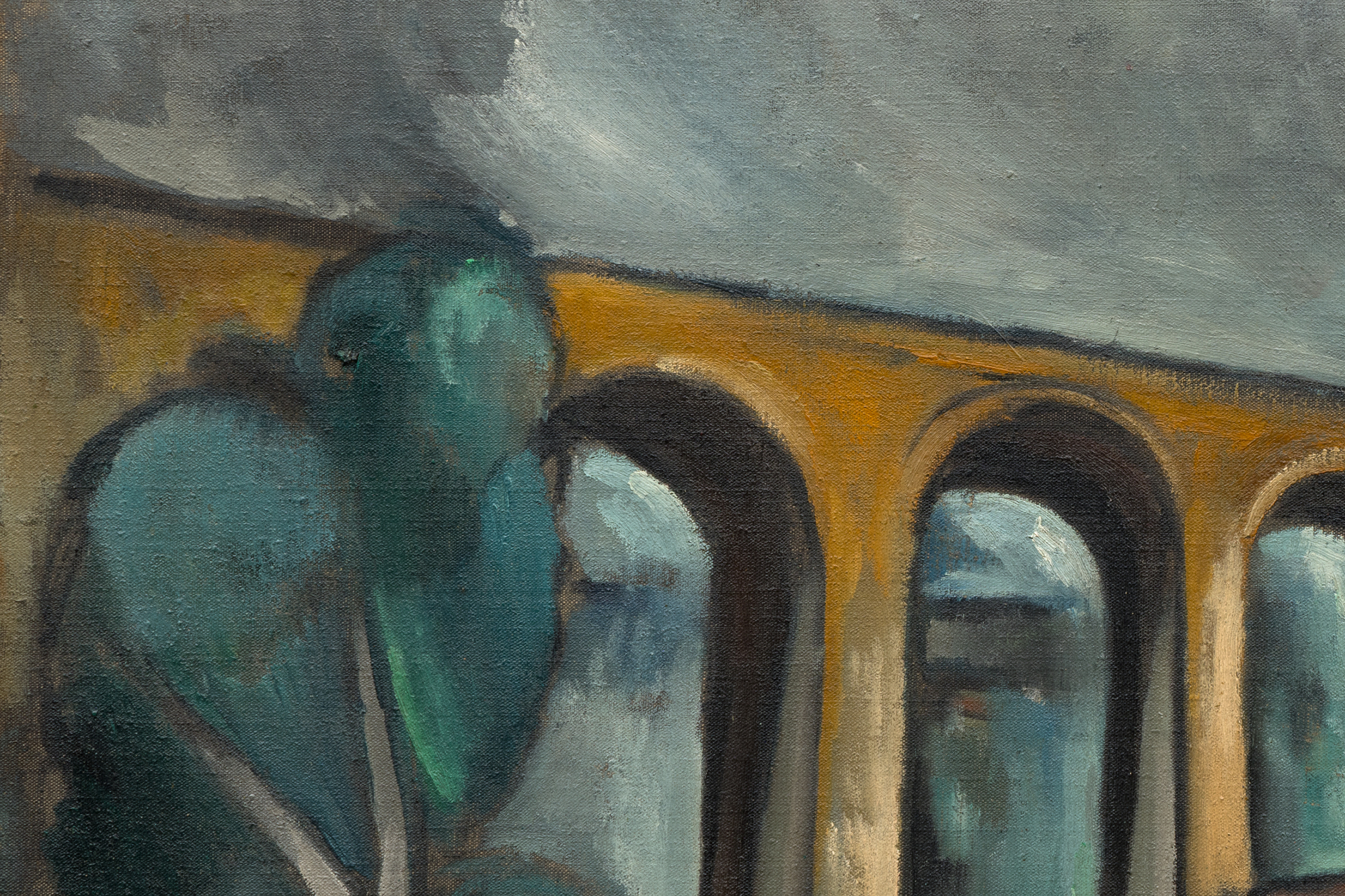 MAURICE DE VLAMINCK - Le Viaduc de Saint-Germain-en-Laye <div><font face=Lato size=3>Maurice de Vlaminck’s <em>Le Viaduc de Saint-Germain-en-Laye</em> (circa 1910-1911), an arresting oil on canvas framed in ornate gold, captures the industrial elegance of a viaduct west of Paris. This work, set to be included in the forthcoming catalogue raisonné by the Wildenstein Plattner Institute, reflects Vlaminck’s fascination with the Saint-Germain area. Known for painting its urban landscapes and Seine-side scenes, he infused this particular scene with angular Cubist elements gaining traction in early 20th-century art. The viaduct, built in the 1880s to carry the Paris-Saint-Germain railway line, looms with golden arches against a turbulent gray sky, its unyielding structure juxtaposed with the fractured rooflines of quaint village houses. </font></div>
<br>
<br><div><font face=Lato size=3> </font></div>
<br>
<br><div><font face=Lato size=3>Vlaminck’s bold brushstrokes and muted palette create a textured, almost sculptural effect, with trees and rooftops rendered in dynamic, faceted shapes. The overcast sky enhances the scene’s ambient intensity, while the viaduct’s arches dominate, symbolizing modernity amid rural charm. This work exemplifies his early Fauvist roots evolving into Cubist influences, showcasing a pioneering style. </font></div>
<br>
<br><div><font face=Lato size=3> </font></div>
<br>
<br><div><font face=Lato size=3>A resident of the region, Vlaminck frequently depicted its evolving landscape, blending tradition with innovation. "Le Viaduc de Saint-Germain-en-Laye" offers collectors a rare glimpse into his transformative period. Its striking composition and historical context make it a compelling addition to any collection, celebrating Vlaminck’s contribution to modern art’s development. </font></div>