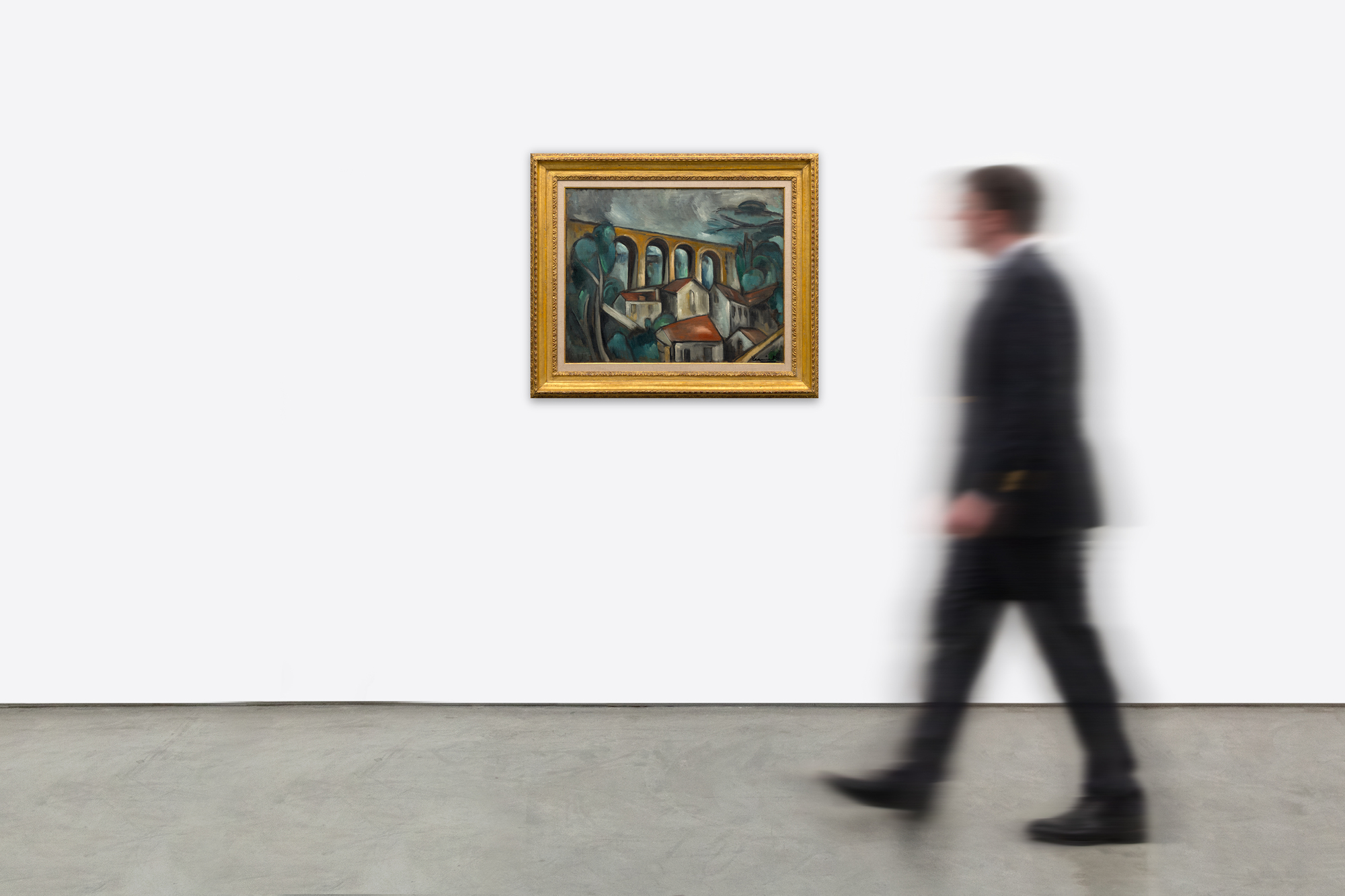 MAURICE DE VLAMINCK - Le Viaduc de Saint-Germain-en-Laye <div><font face=Lato size=3>Maurice de Vlaminck’s <em>Le Viaduc de Saint-Germain-en-Laye</em> (circa 1910-1911), an arresting oil on canvas framed in ornate gold, captures the industrial elegance of a viaduct west of Paris. This work, set to be included in the forthcoming catalogue raisonné by the Wildenstein Plattner Institute, reflects Vlaminck’s fascination with the Saint-Germain area. Known for painting its urban landscapes and Seine-side scenes, he infused this particular scene with angular Cubist elements gaining traction in early 20th-century art. The viaduct, built in the 1880s to carry the Paris-Saint-Germain railway line, looms with golden arches against a turbulent gray sky, its unyielding structure juxtaposed with the fractured rooflines of quaint village houses. </font></div>
<br>
<br><div><font face=Lato size=3> </font></div>
<br>
<br><div><font face=Lato size=3>Vlaminck’s bold brushstrokes and muted palette create a textured, almost sculptural effect, with trees and rooftops rendered in dynamic, faceted shapes. The overcast sky enhances the scene’s ambient intensity, while the viaduct’s arches dominate, symbolizing modernity amid rural charm. This work exemplifies his early Fauvist roots evolving into Cubist influences, showcasing a pioneering style. </font></div>
<br>
<br><div><font face=Lato size=3> </font></div>
<br>
<br><div><font face=Lato size=3>A resident of the region, Vlaminck frequently depicted its evolving landscape, blending tradition with innovation. "Le Viaduc de Saint-Germain-en-Laye" offers collectors a rare glimpse into his transformative period. Its striking composition and historical context make it a compelling addition to any collection, celebrating Vlaminck’s contribution to modern art’s development. </font></div>
