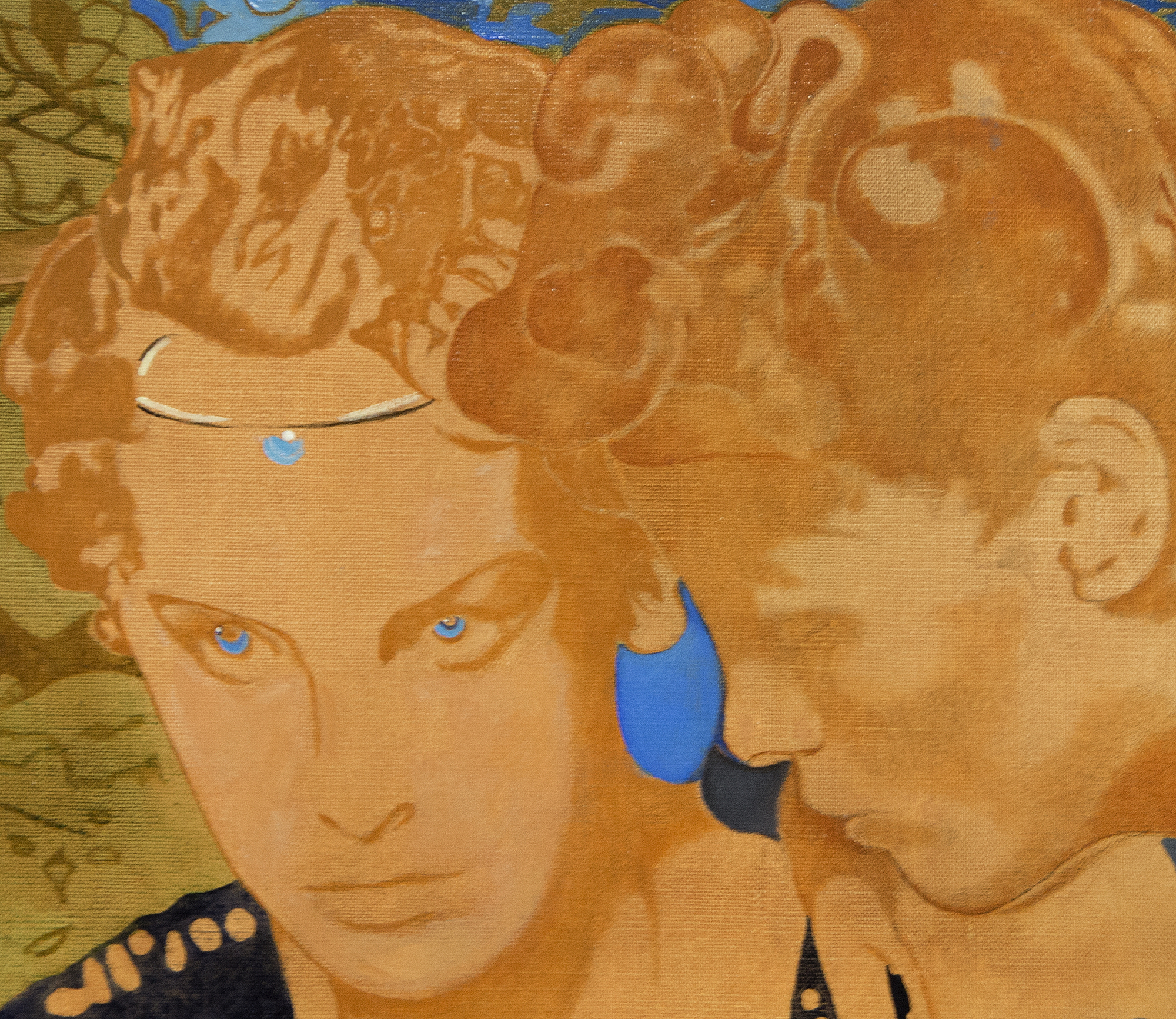 Pellegrini returns to Classical Mythology to paint an adapted narration of the love story of Cupid and Psyche. Traditionally, Psyche was a young princess who was hailed for her beauty and unfortunately caught the eye of a jealous Venus. Venus entrusted Cupid to punish Psyche by making her fall in love with something hideous. Cupid accidently scratched himself with his amorous dart, by which he immediately fell in love with Psyche. As a result, Cupid disobeyed his mother’s orders to punish Psyche. Ultimately they married, but not before Psyche completed a number of painstaking and nearly impossible tasks at the behest of Venus. <br><br>Pellegrini’s interpretation of this myth is cast over two canvases with different chromatic palettes, oscillating on a spectrum of abstraction and representation. This creates a disorienting temporal effect that creates a sense of mystery surrounding the passage of time between two lovers.