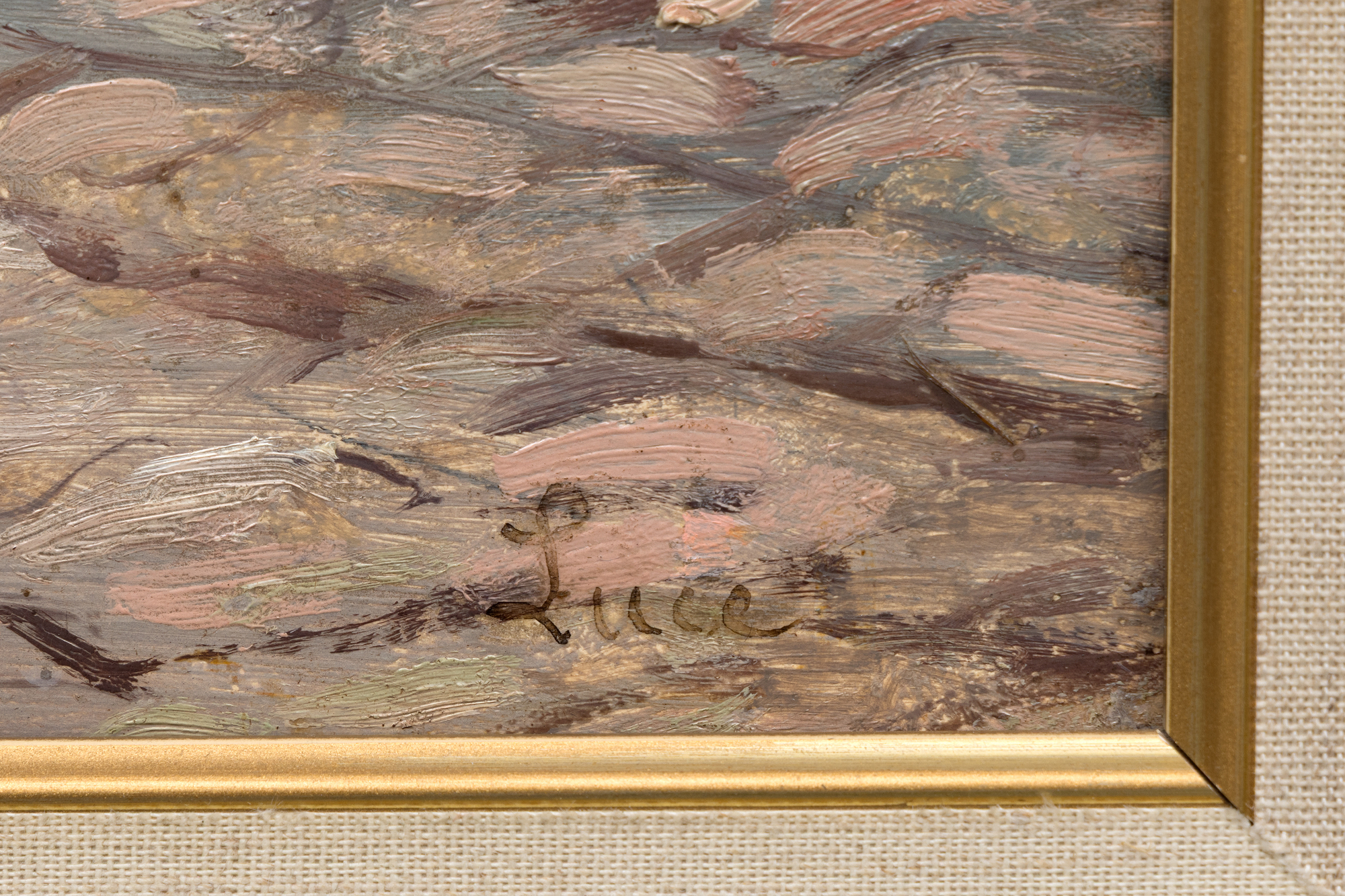 MAXIMILIEN LUCE - La Couture au Jardin, Gisors 1897 - oil on panel - 12 3/4 x 16 1/4 in.