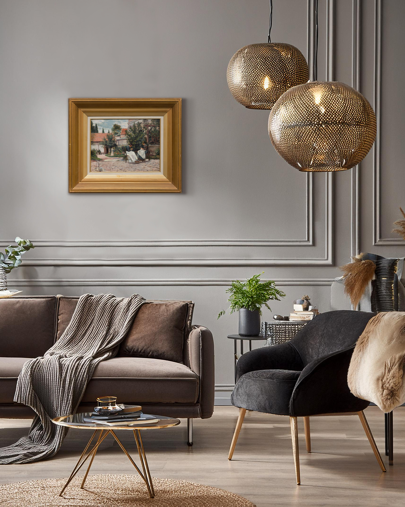 MAXIMILIEN LUCE - La Couture au Jardin, Gisors 1897 - oil on panel - 12 3/4 x 16 1/4 in.