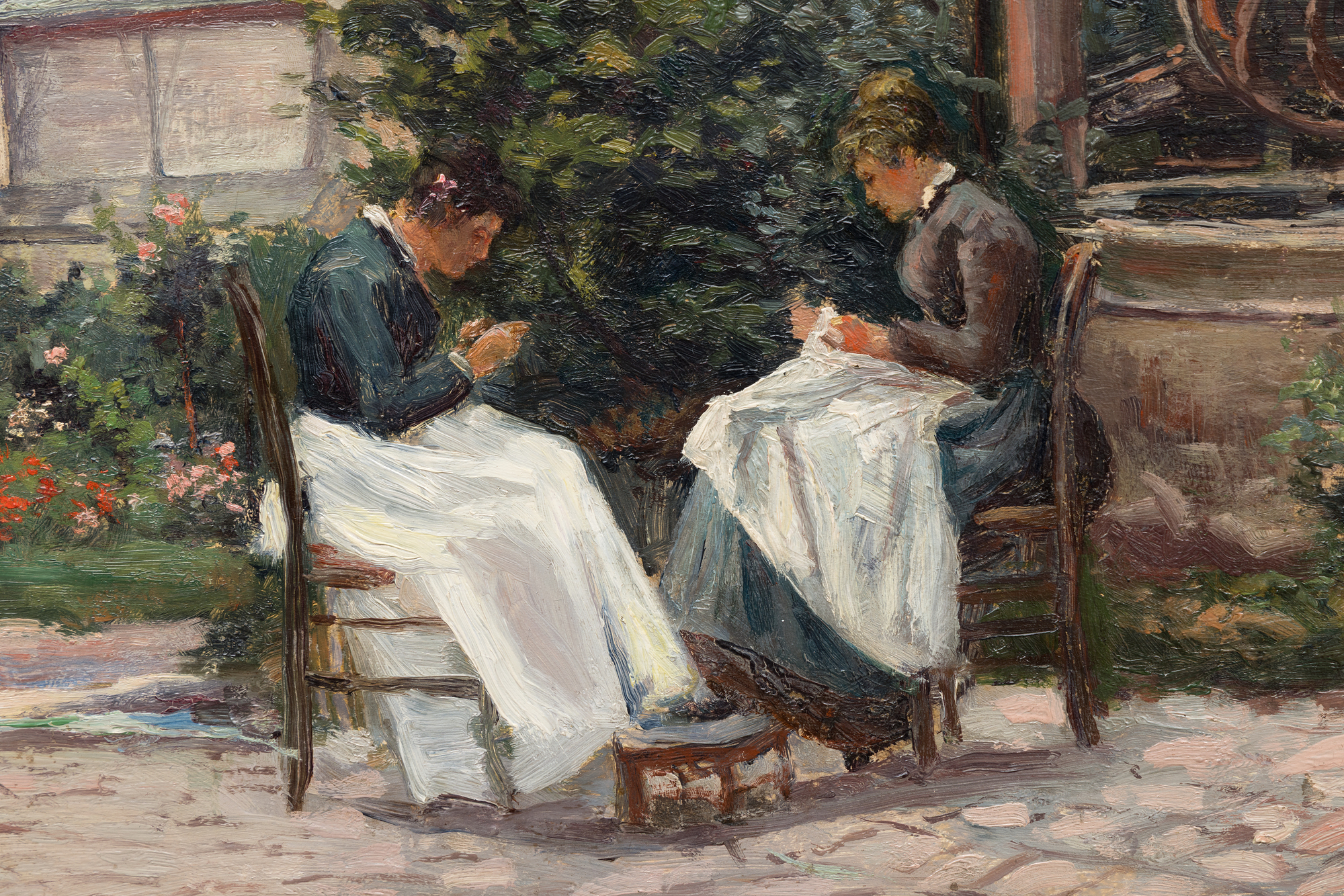 MAXIMILIEN LUCE - La Couture au Jardin, Gisors 1897 - oil on panel - 12 3/4 x 16 1/4 in.