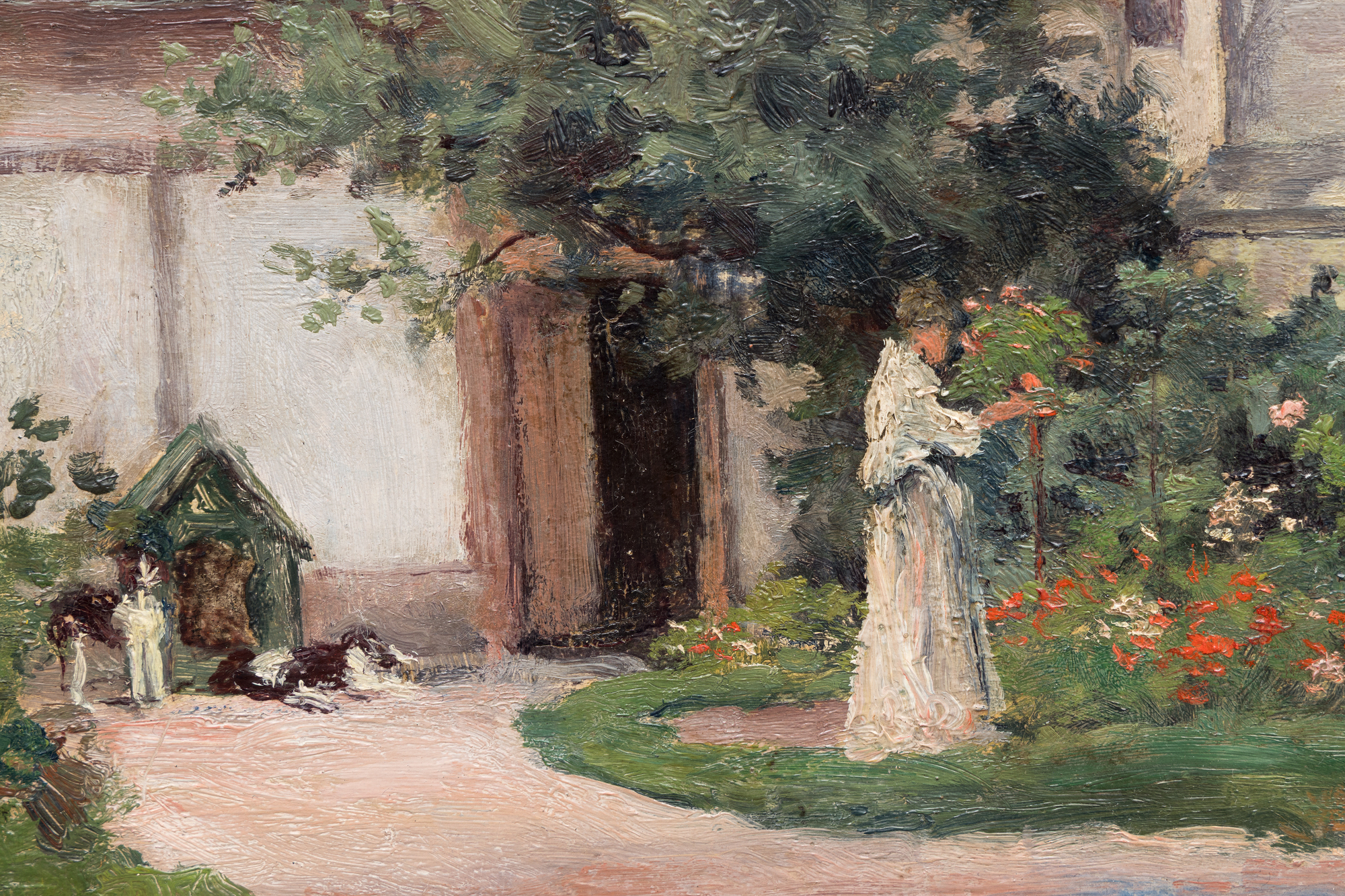 MAXIMILIEN LUCE - La Couture au Jardin, Gisors 1897 - oil on panel - 12 3/4 x 16 1/4 in.