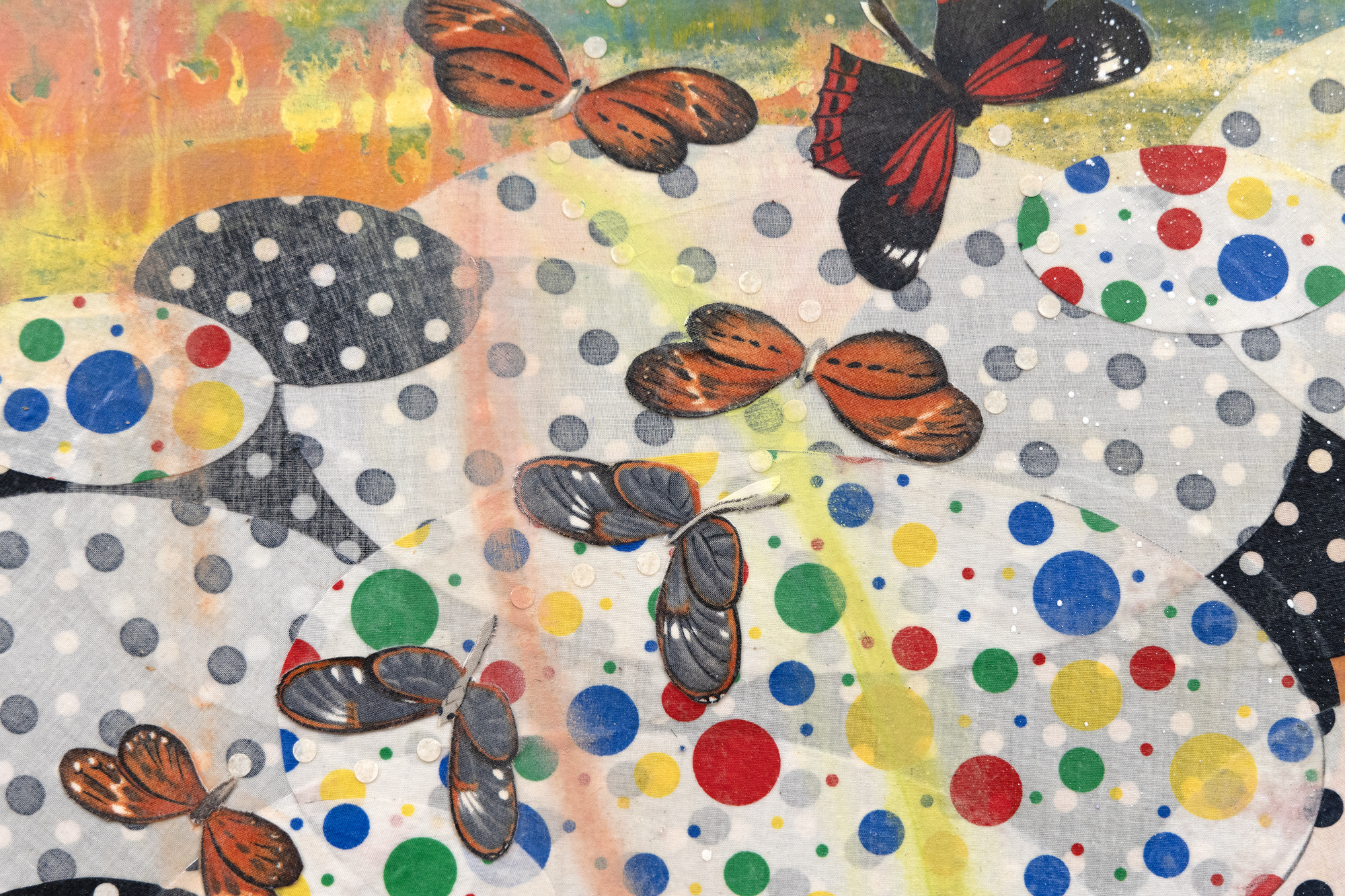 MERION ESTES - Sky Blue Sky MERION ESTES - Sky Blue Sky - fabric collage and acrylic paint on panel - 80 x 60 x 1 3/4 in.