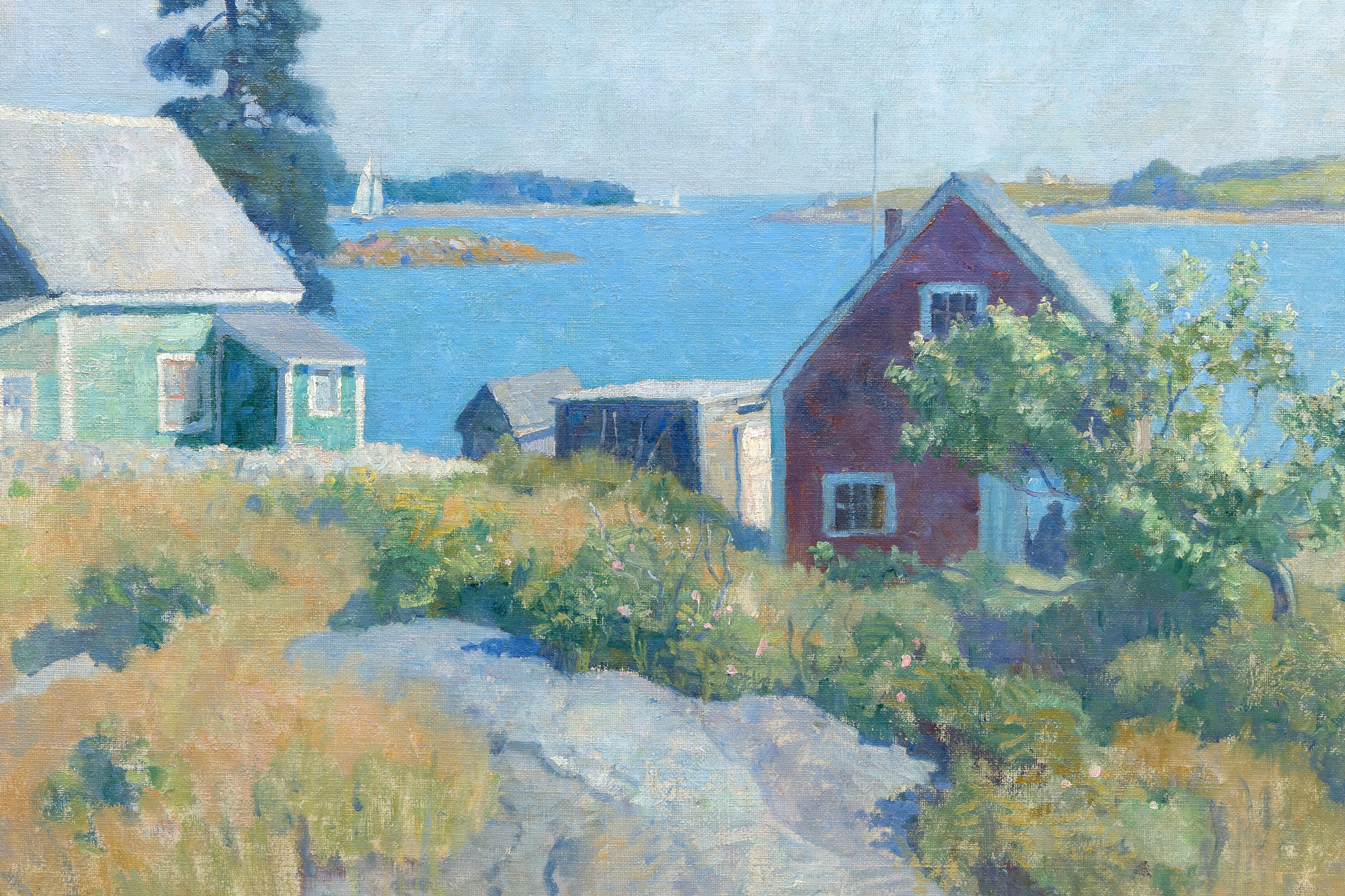 N.C. WYETH - Port Clyde Harbor, Maine - oil on canvas - 35 x 39 in.